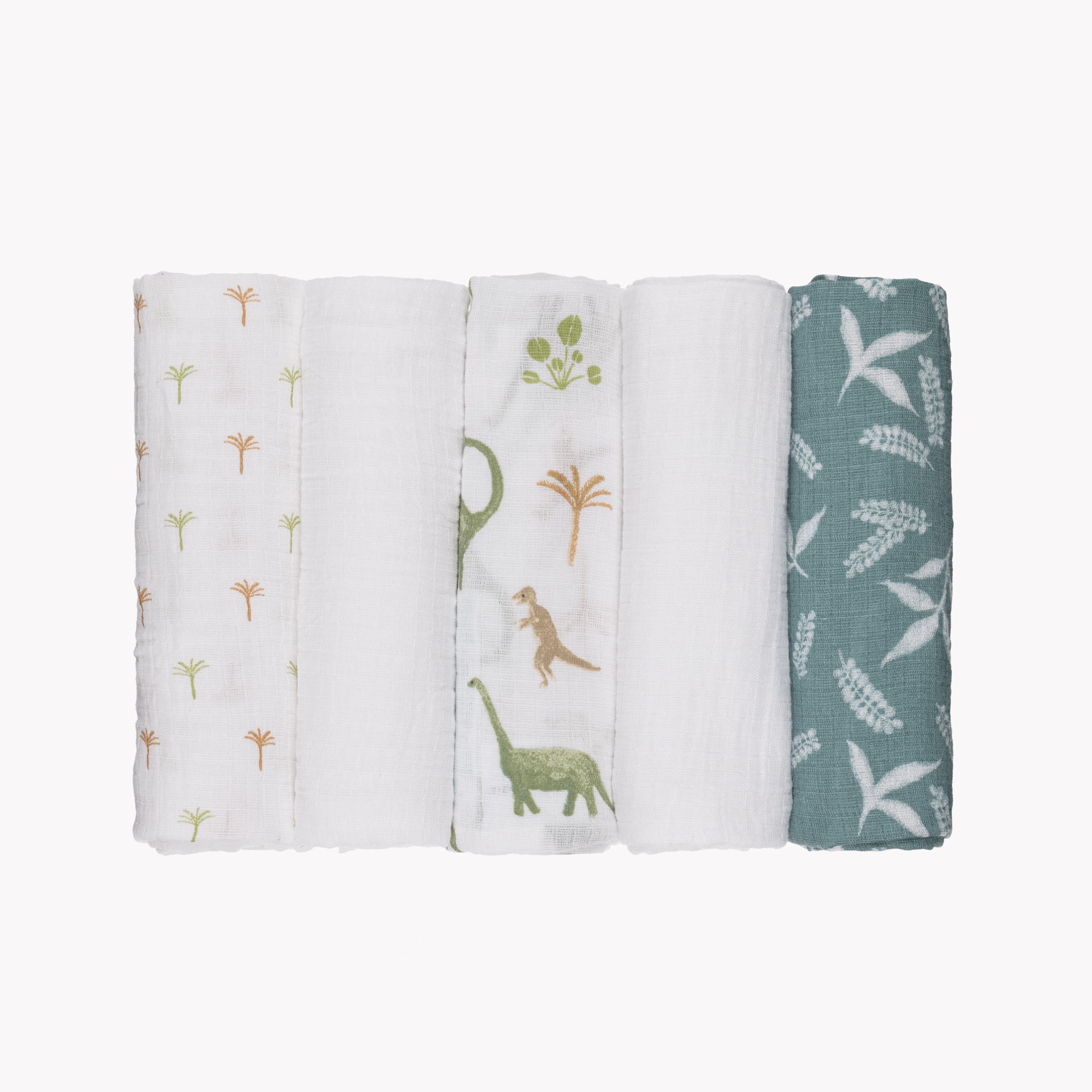 White Dinosaur Jungle Muslin Squares (5 Pack) - View 1