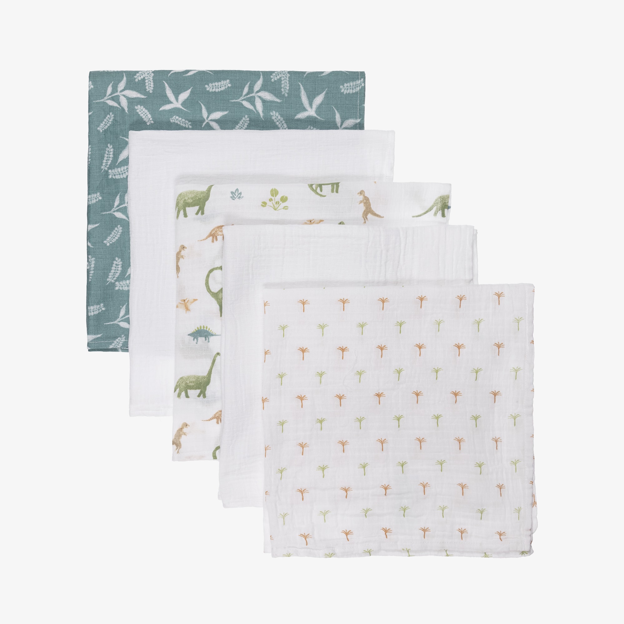 White Dinosaur Jungle Muslin Squares (5 Pack) - View 2