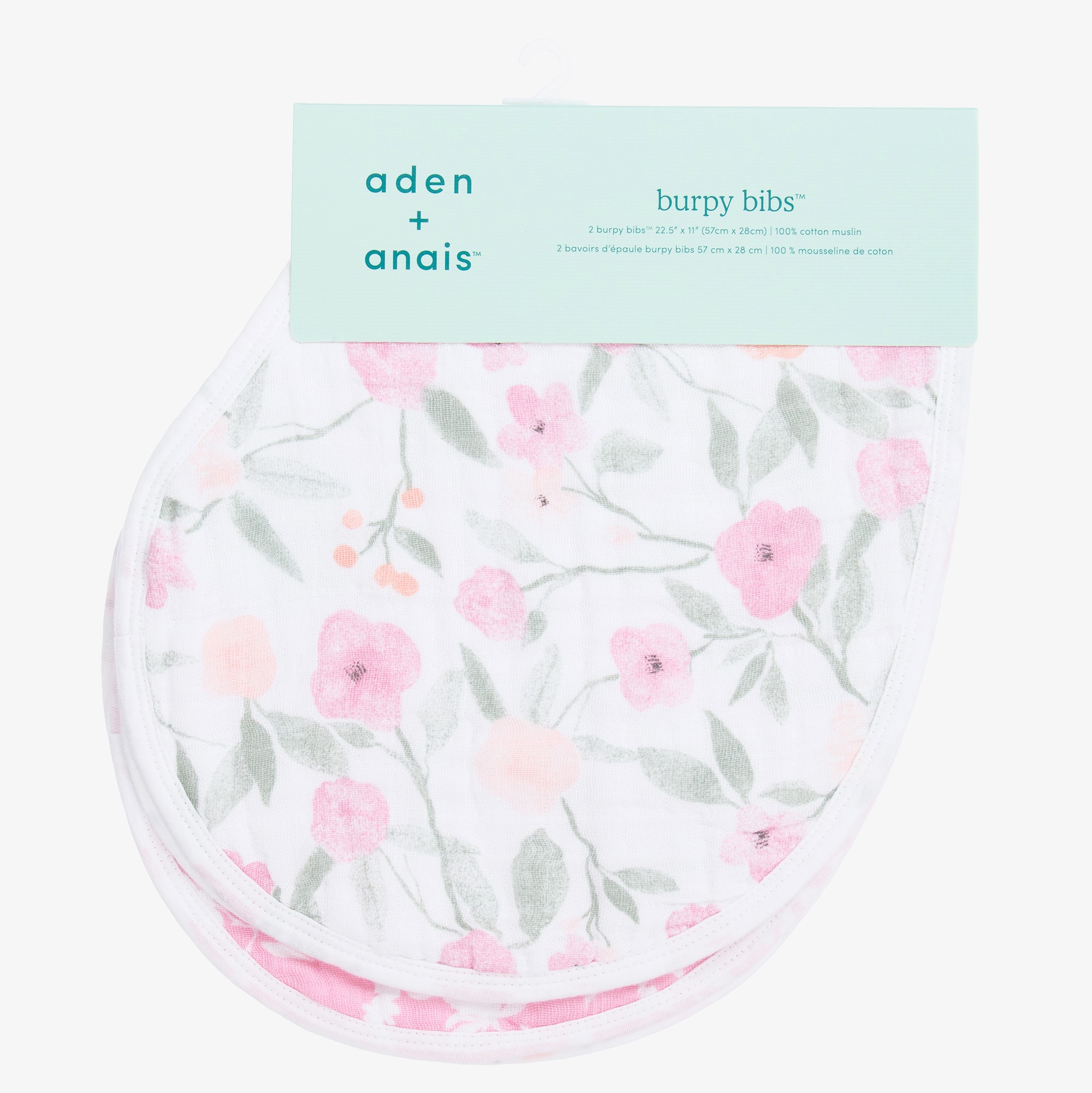 White & Pink Cotton Muslin Burpy Bibs (2 Pack) - View 1