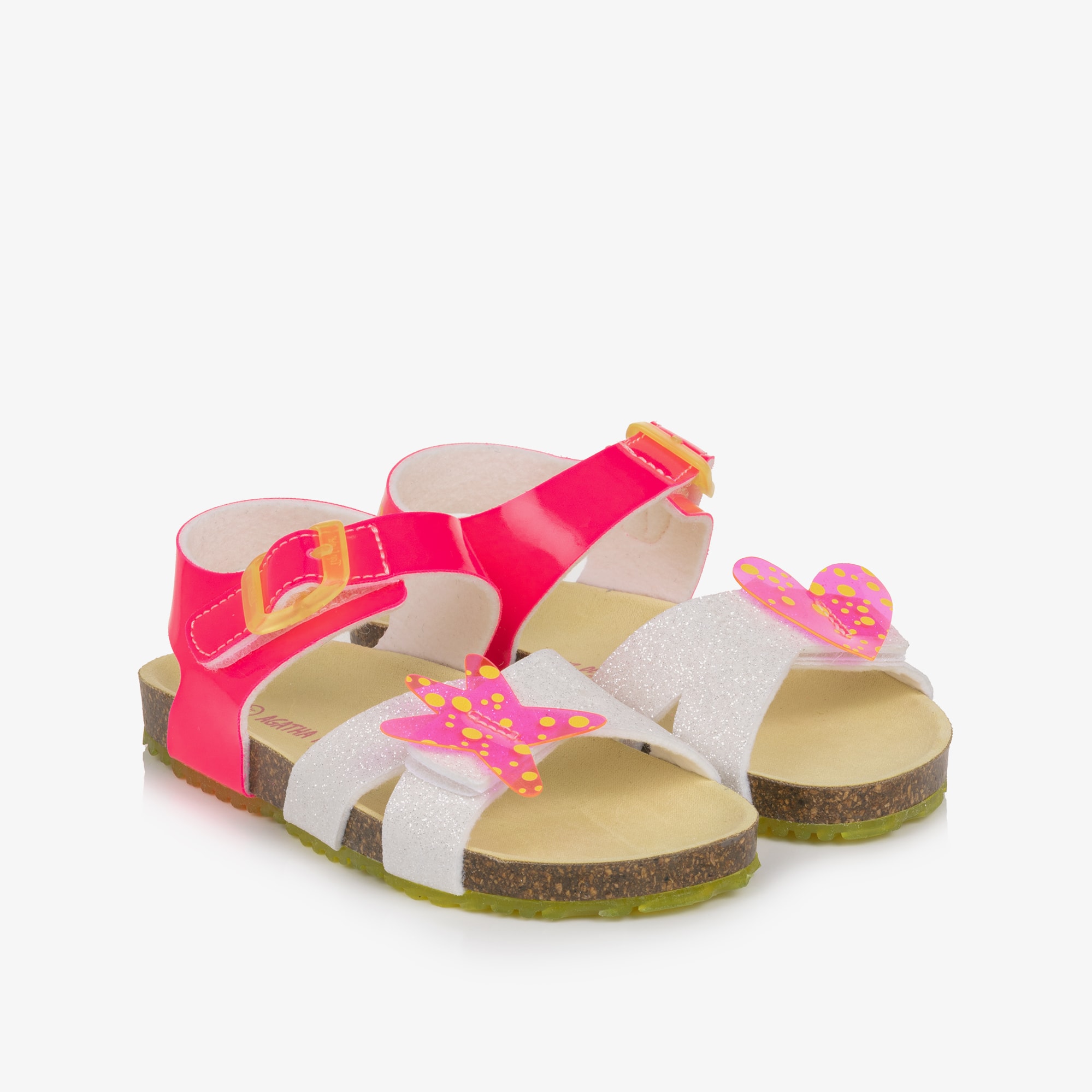 Girls Pink & Silver Glitter Velcro Sandals - View 1