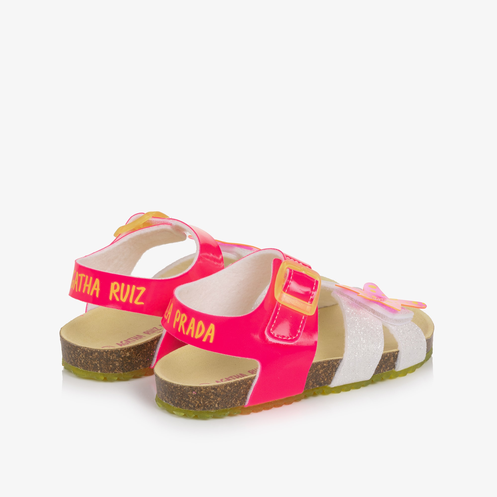 Girls Pink & Silver Glitter Velcro Sandals - View 2