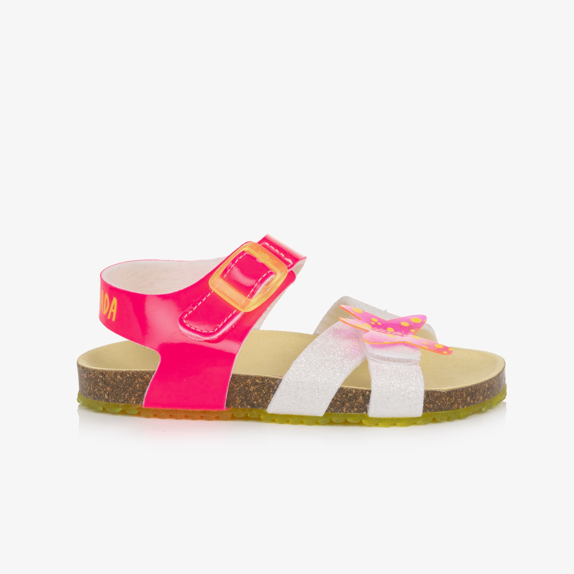 Girls Pink & Silver Glitter Velcro Sandals - View 5