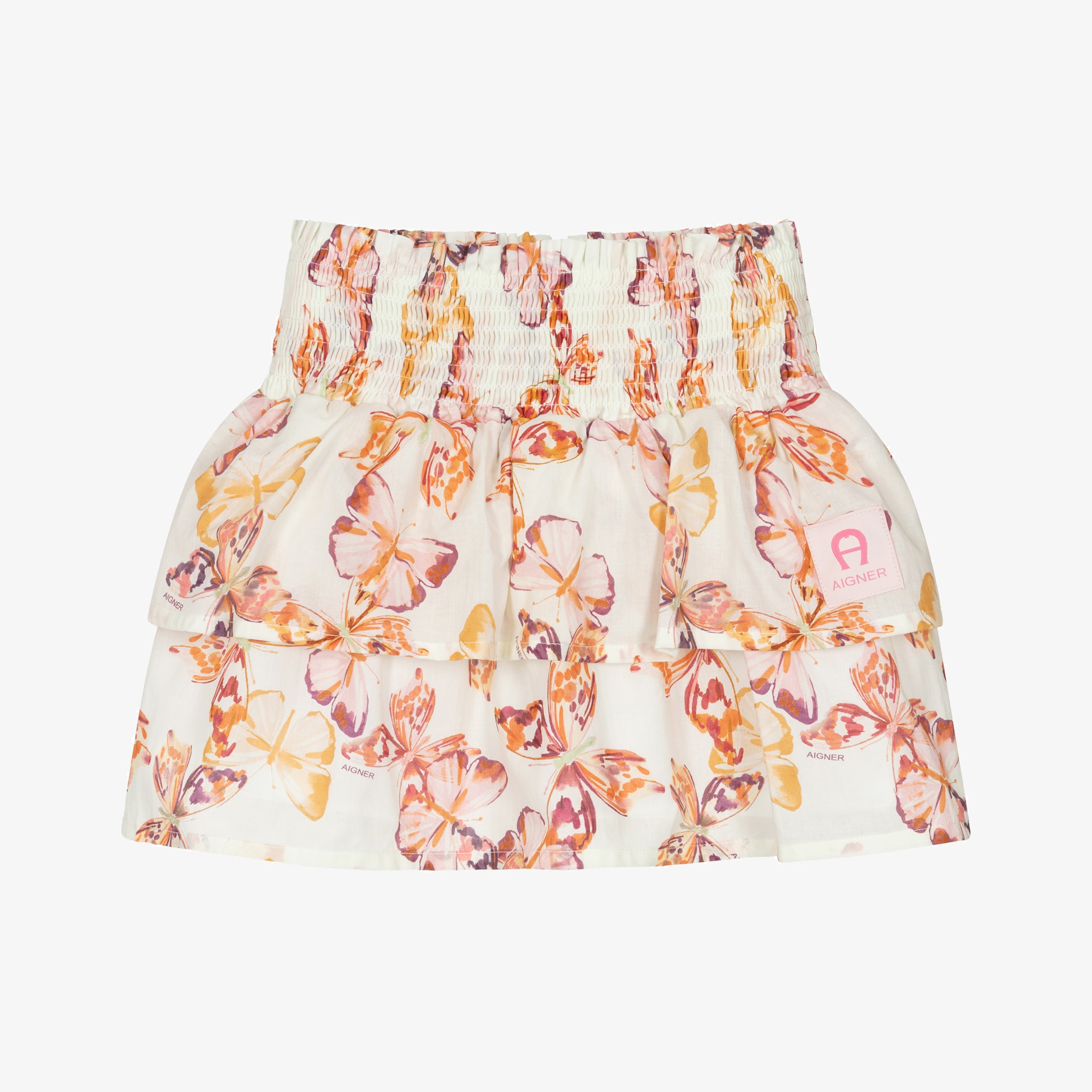 Girls Ivory & Pink Butterfly Print Cotton Skirt - View 1