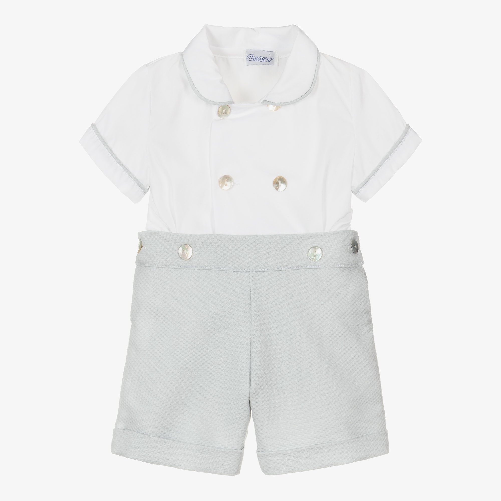 Boys Grey & White Cotton Buster Suit - View 1