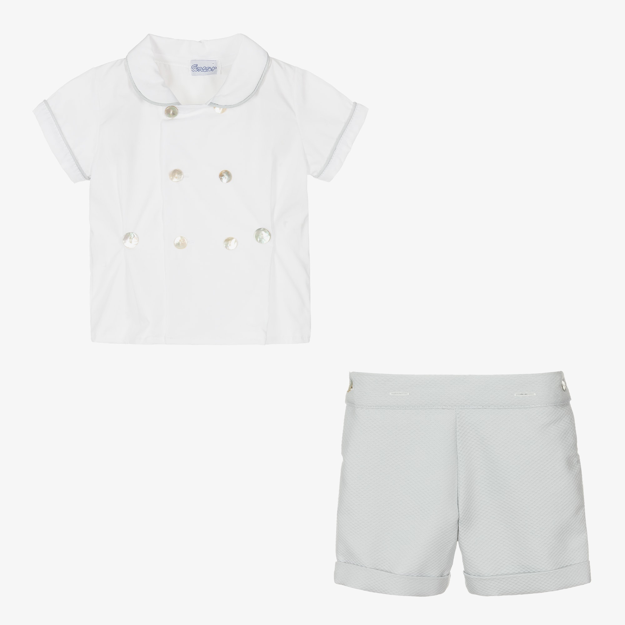 Boys Grey & White Cotton Buster Suit - View 4