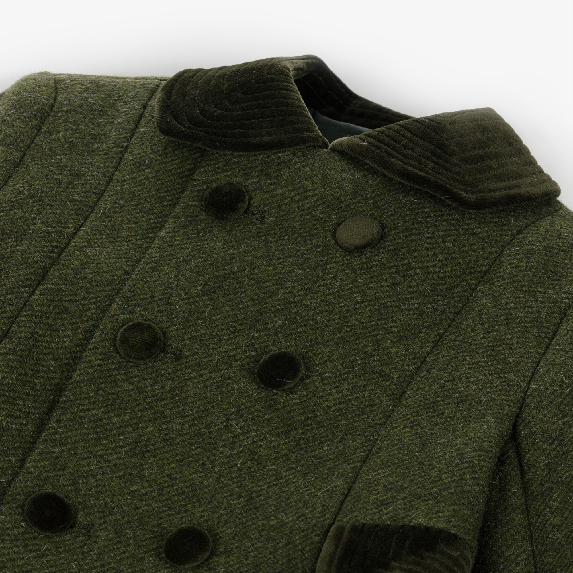 Forest Green Felted Wool Coat with Velvet Trims - View 4