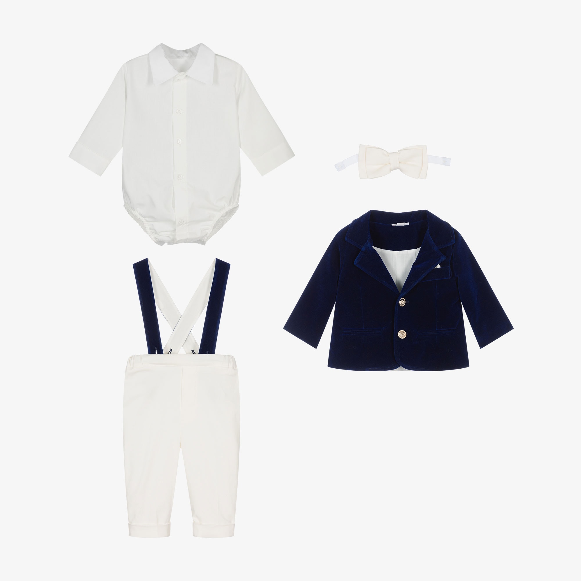 Baby Boys Pale Blue Velvet & Ivory 5 Piece Suit - View 4