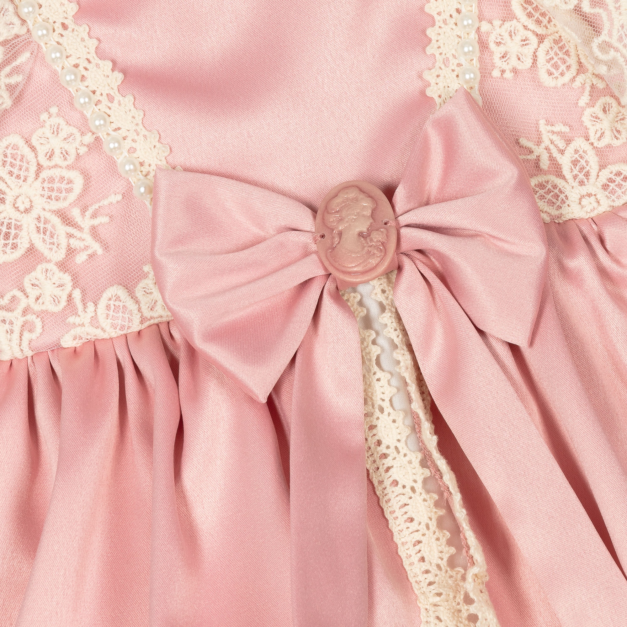 Baby Girls Pink Satin Lace Trim Dress Set - View 4