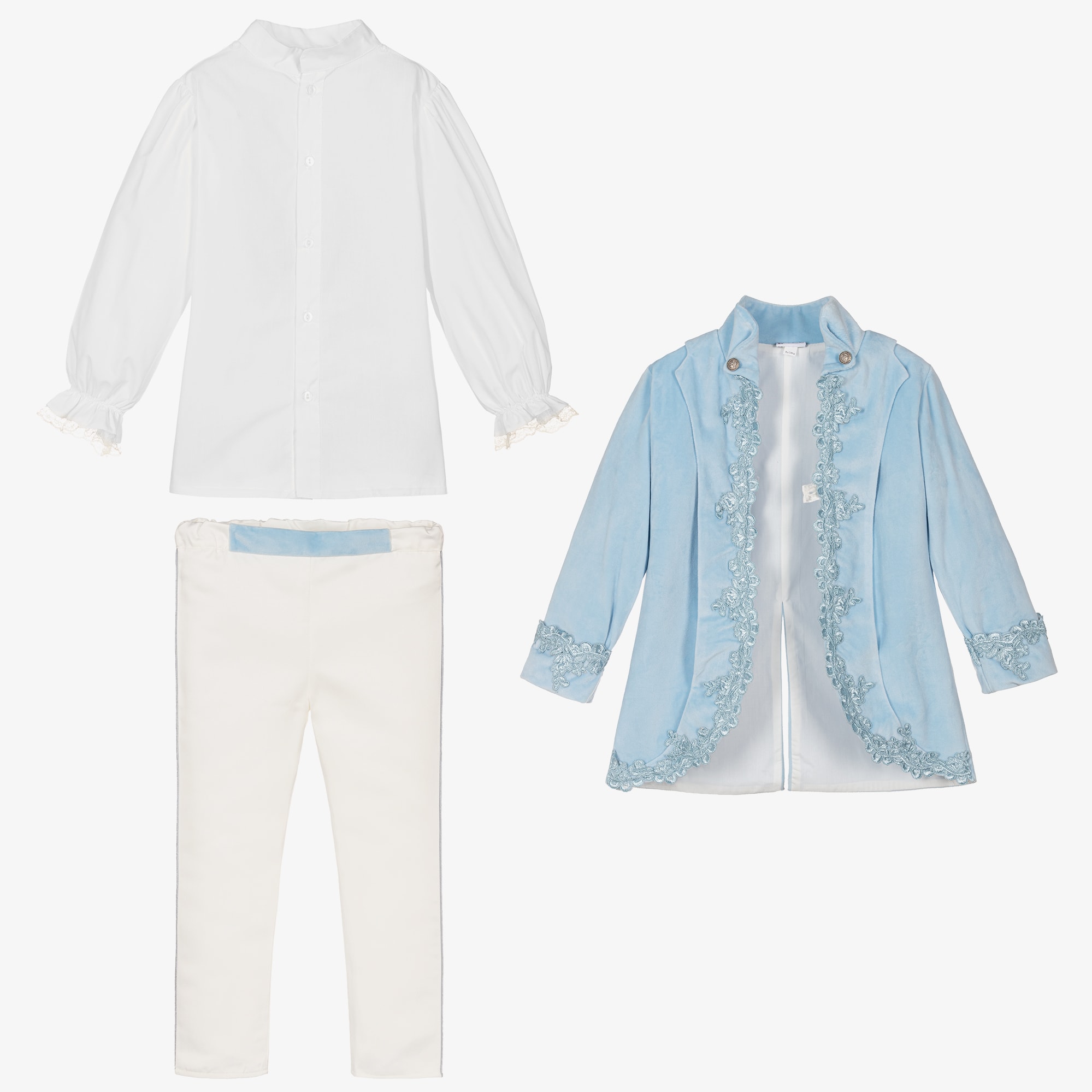 Boys Blue Velvet & Satin Suit - View 4