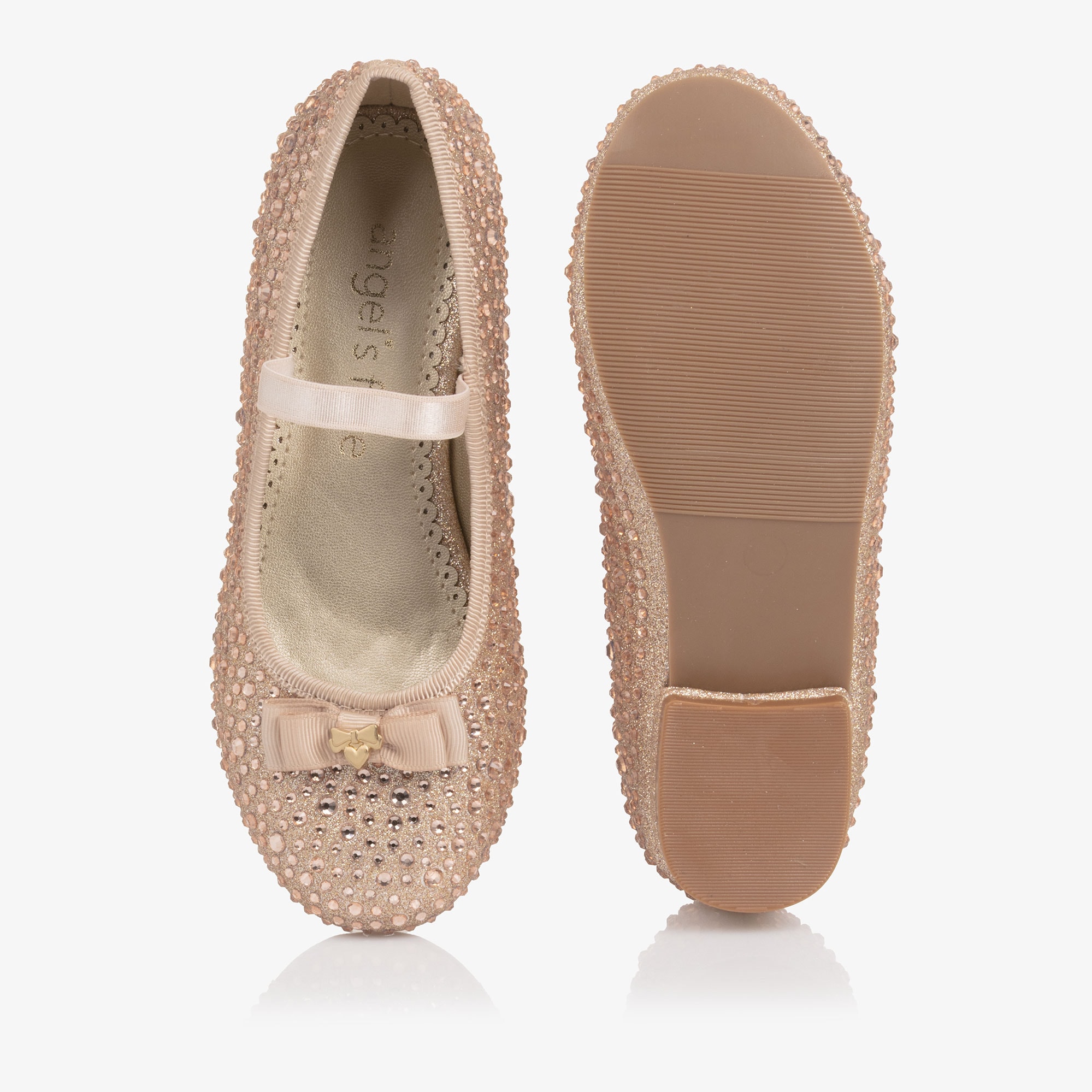 Girls Gold Glitter & Diamanté Ballerina Shoes with Logo Bow - View 4