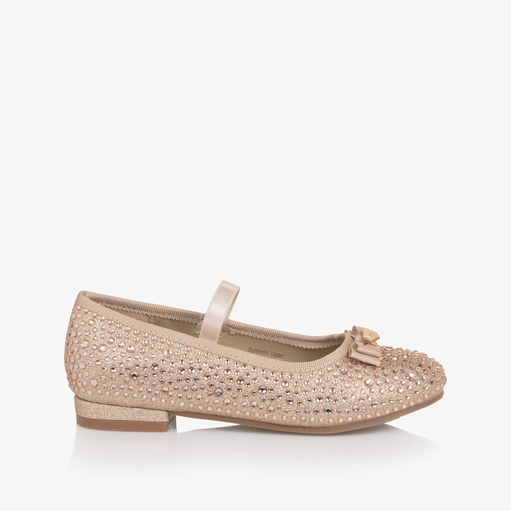 Girls Gold Glitter & Diamanté Ballerina Shoes with Logo Bow - View 5