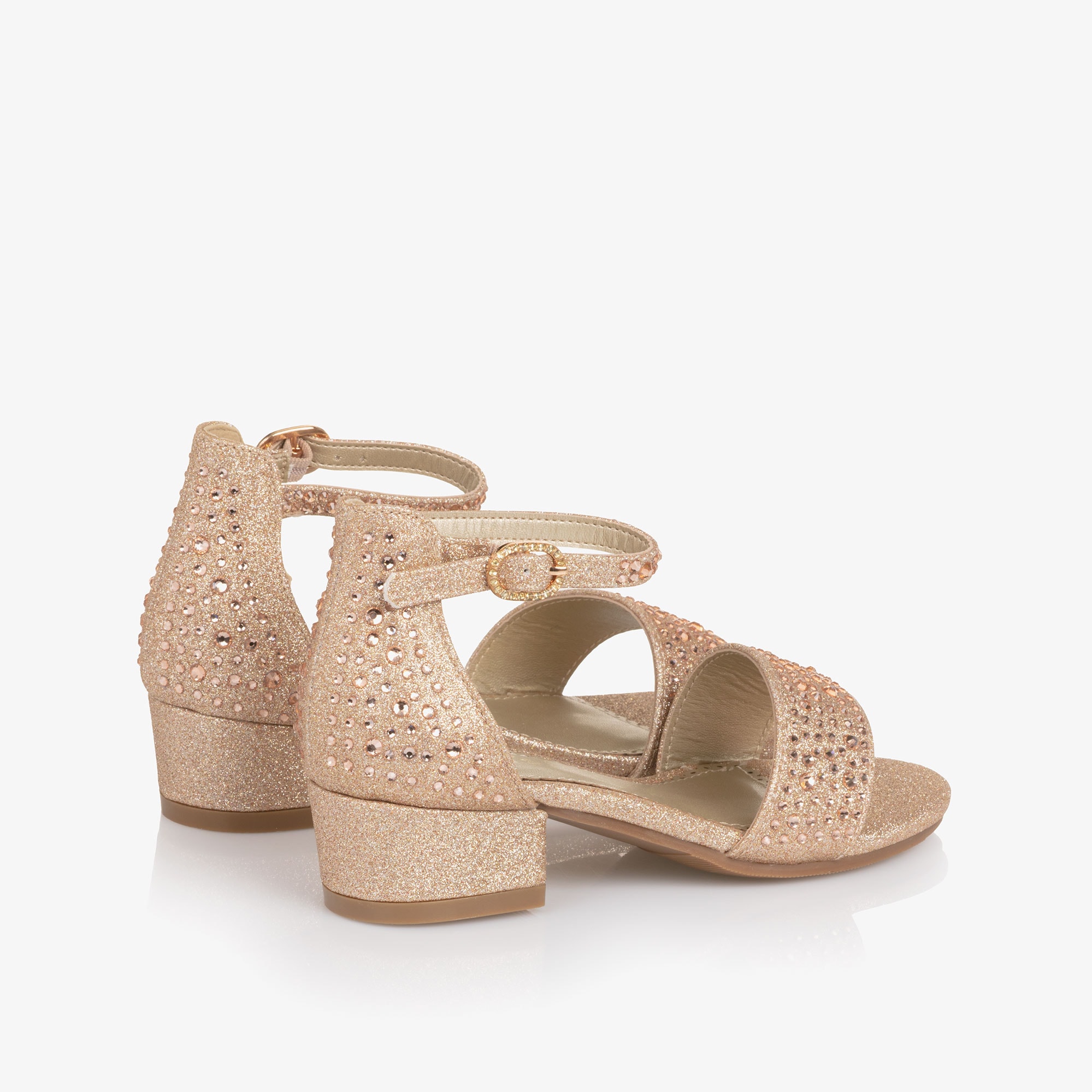 Girls Gold Glitter & Diamanté Sandals - View 3