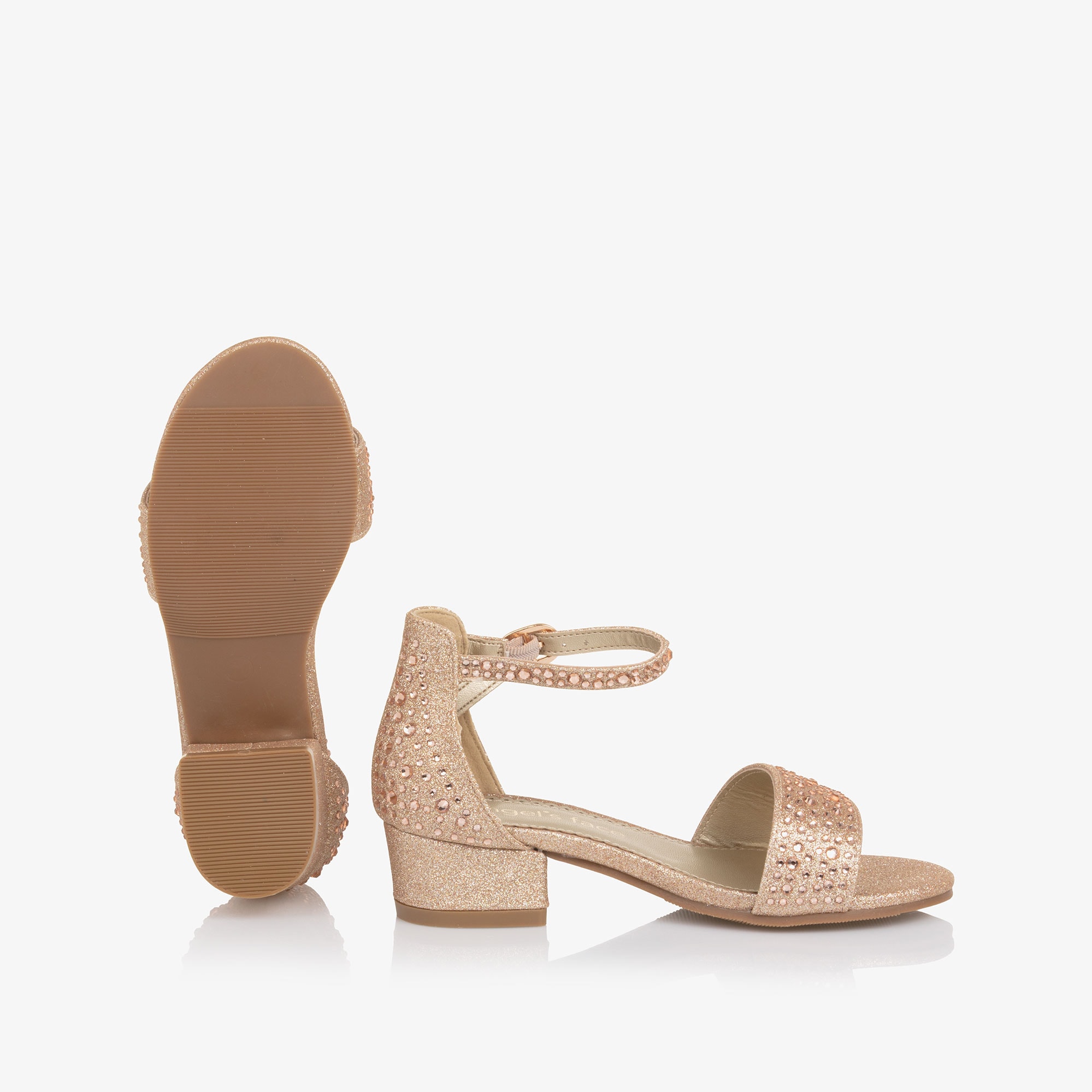 Girls Gold Glitter & Diamanté Sandals - View 4