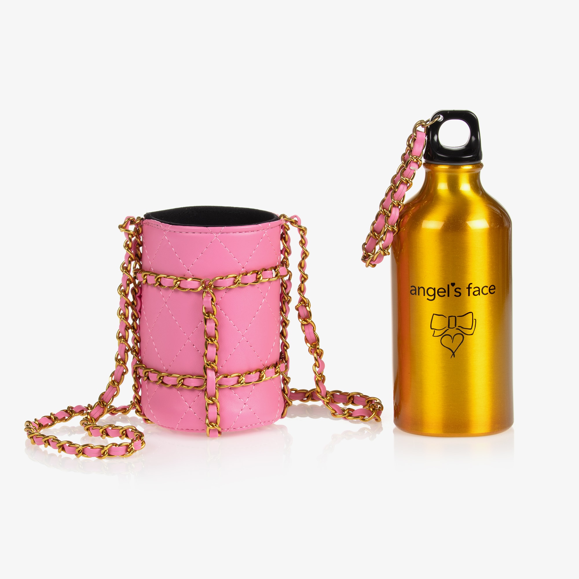 Girls Gold & Pink Water Bottle - View 3