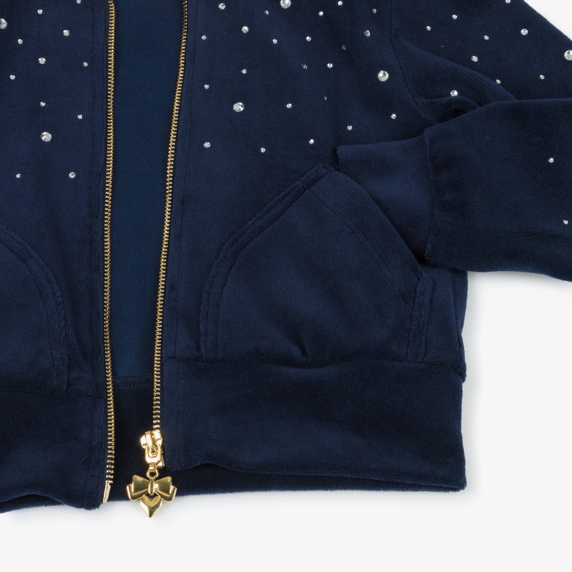 Girls Navy Blue Velour Tracksuit with Rhinestones - View 6