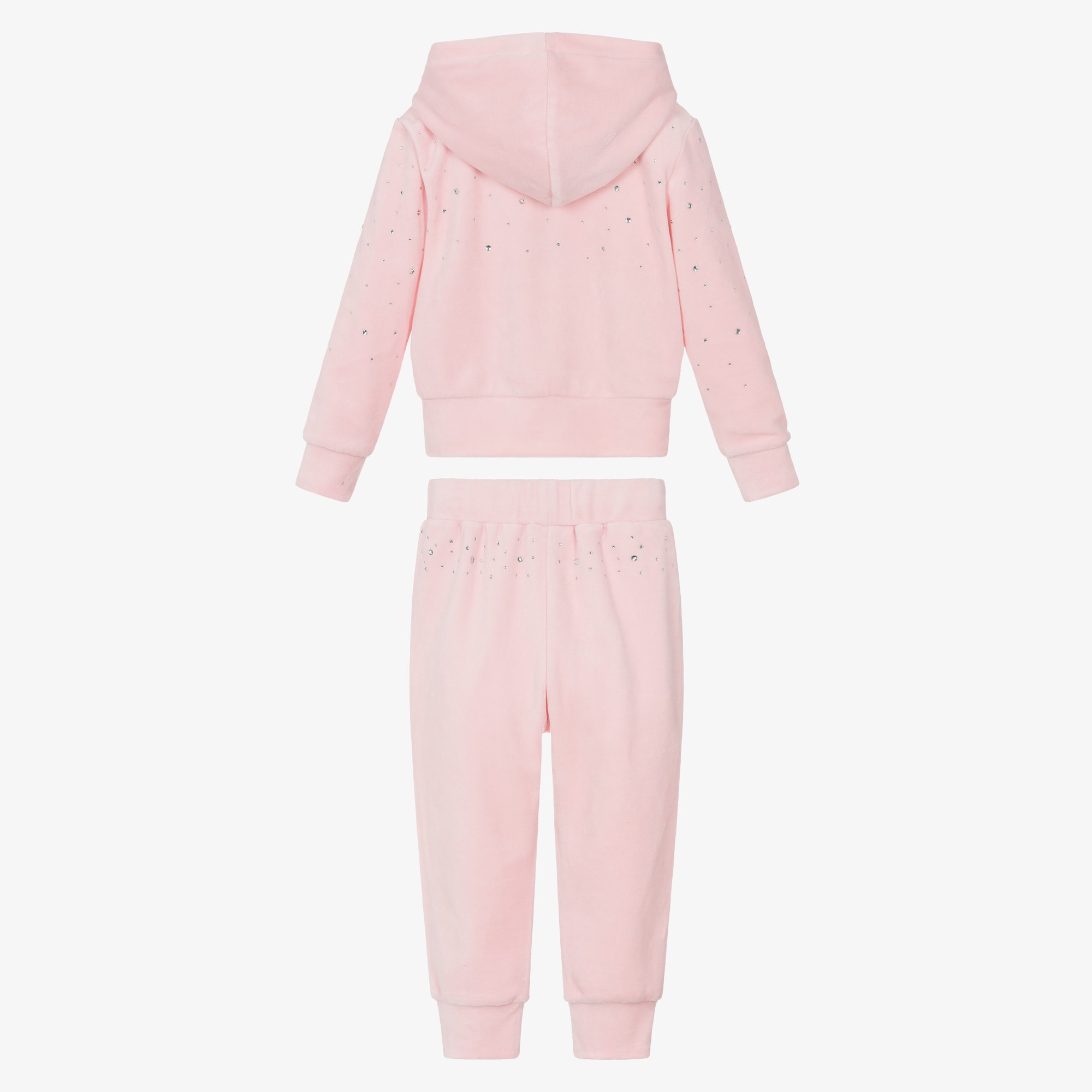 Girls Pale Pink Velour Tracksuit with Rhinestones - View 4