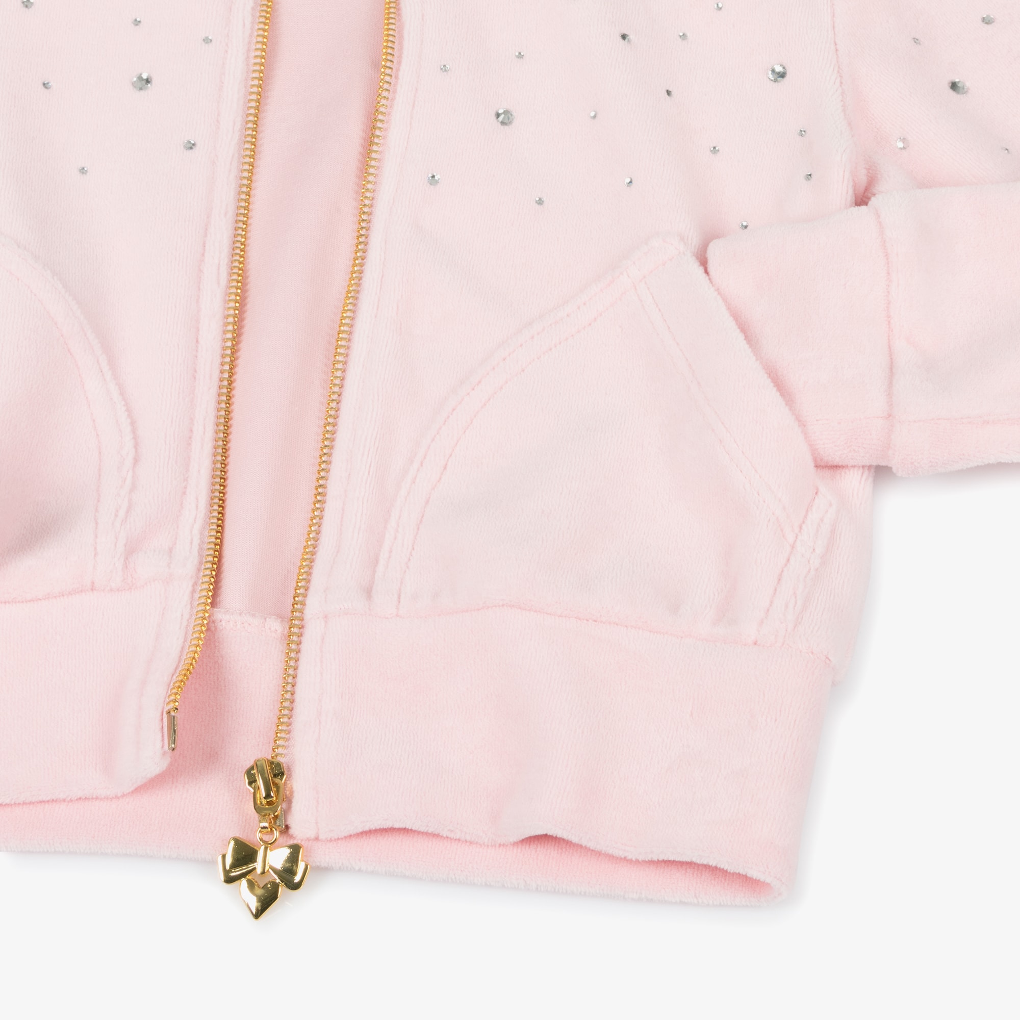Girls Pale Pink Velour Tracksuit with Rhinestones - View 5