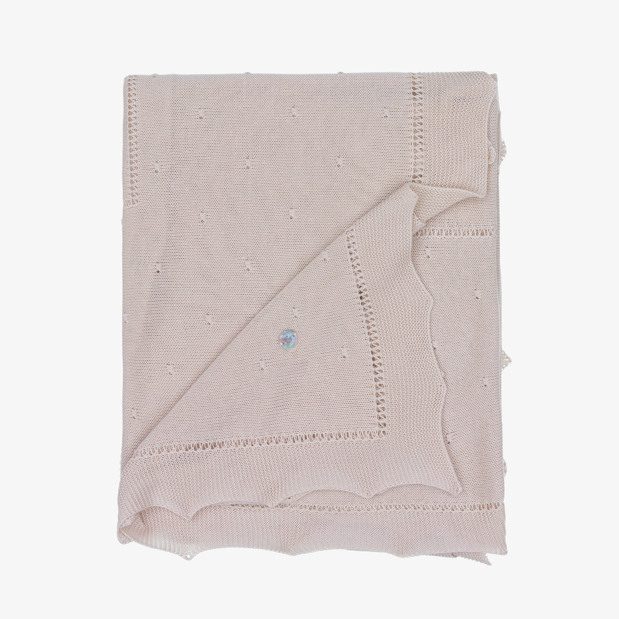 Beige Knitted Baby Shawl with Scalloped Edges (128cm) - View 1