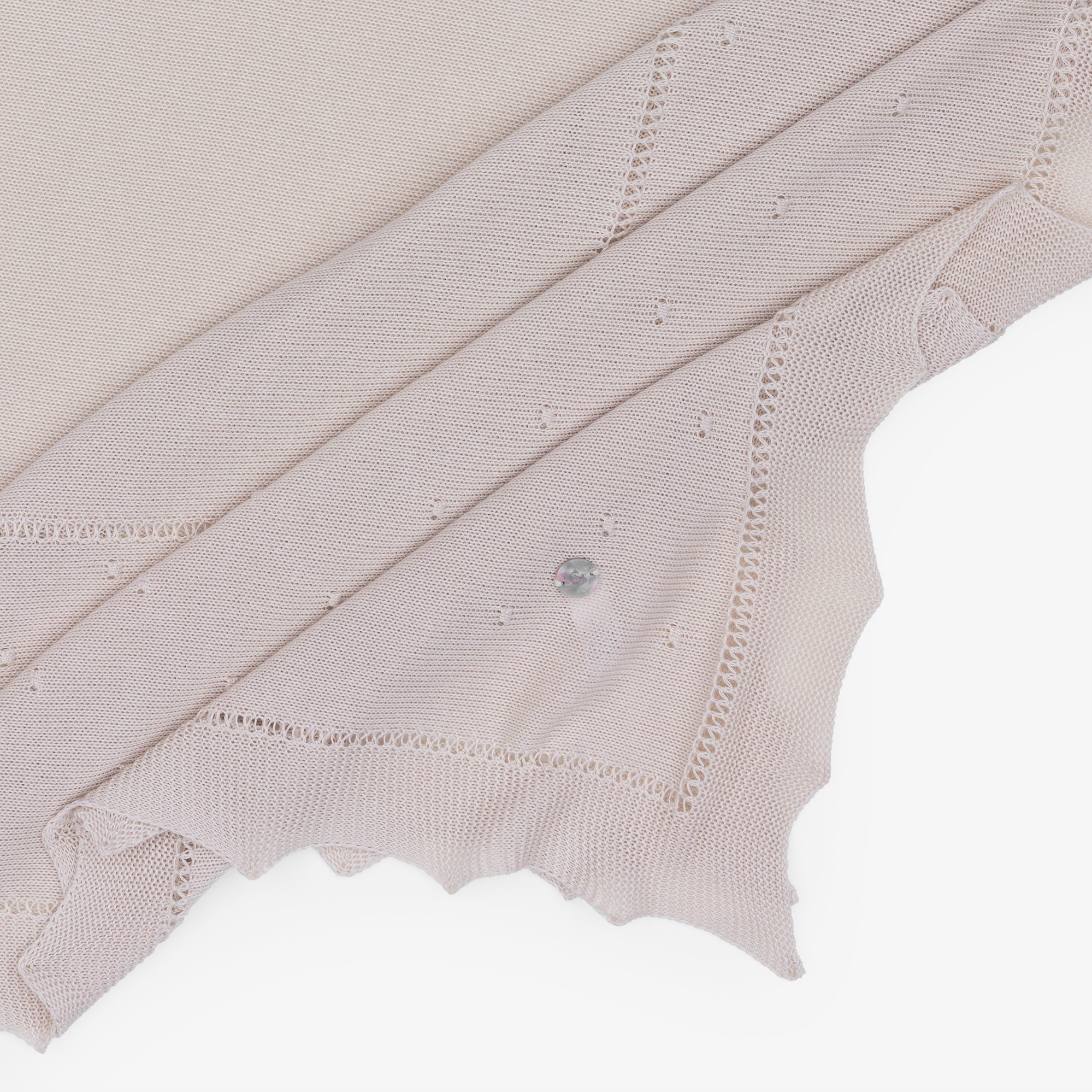 Beige Knitted Baby Shawl with Scalloped Edges (128cm) - View 4