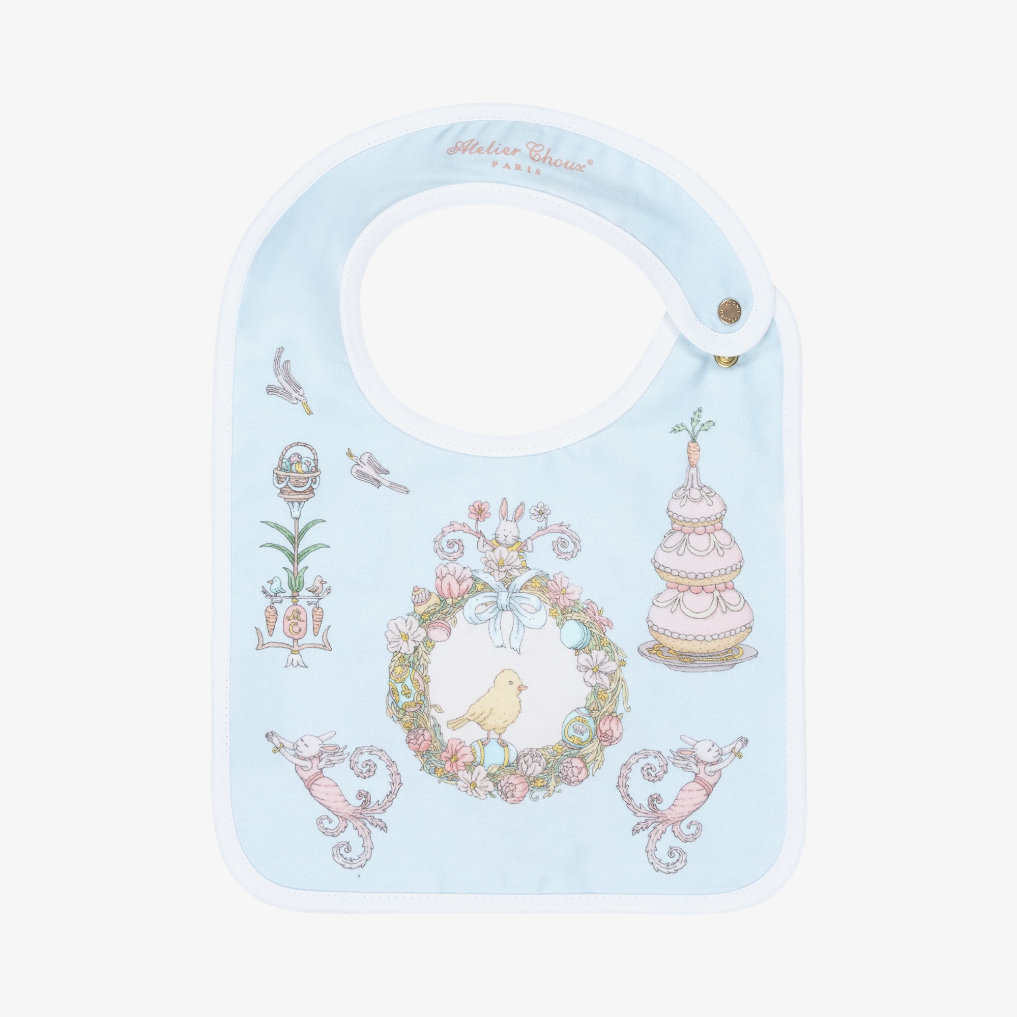 Blue Organic Cotton Spring Bunny Print Bib - View 1