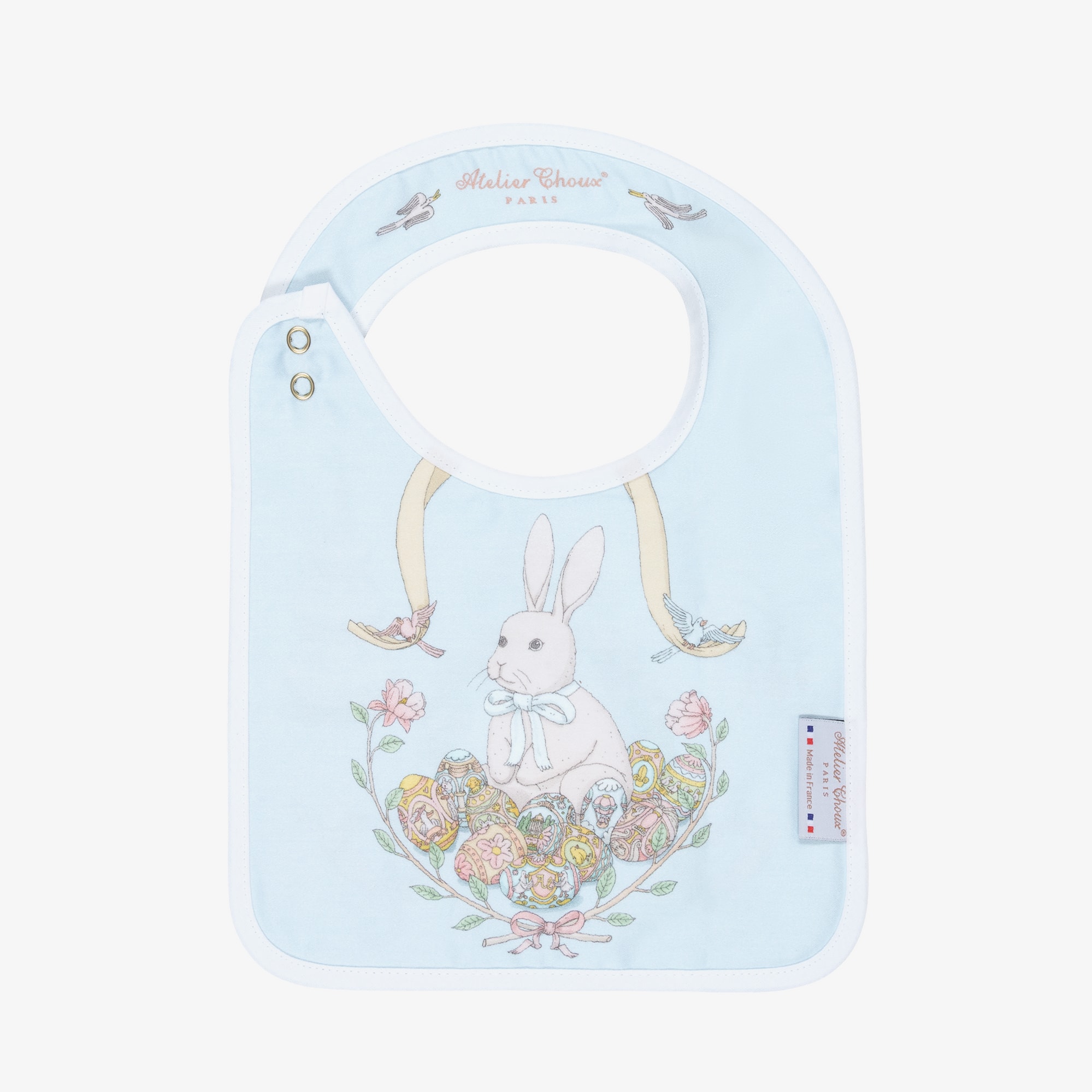 Blue Organic Cotton Spring Bunny Print Bib - View 2