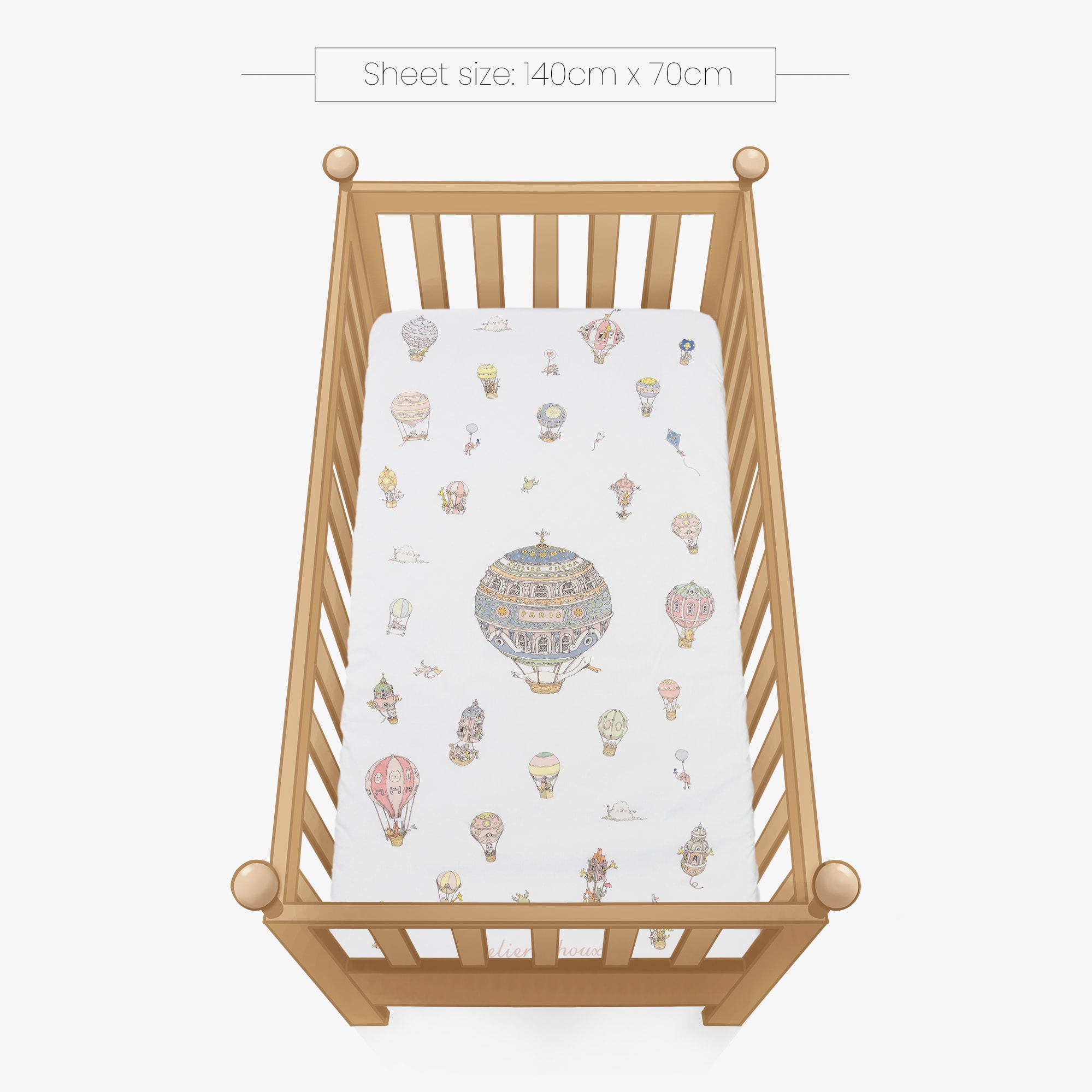 Ivory Cotton Sateen Fitted Crib Sheet with Pink Carousel (140cm) - View 2