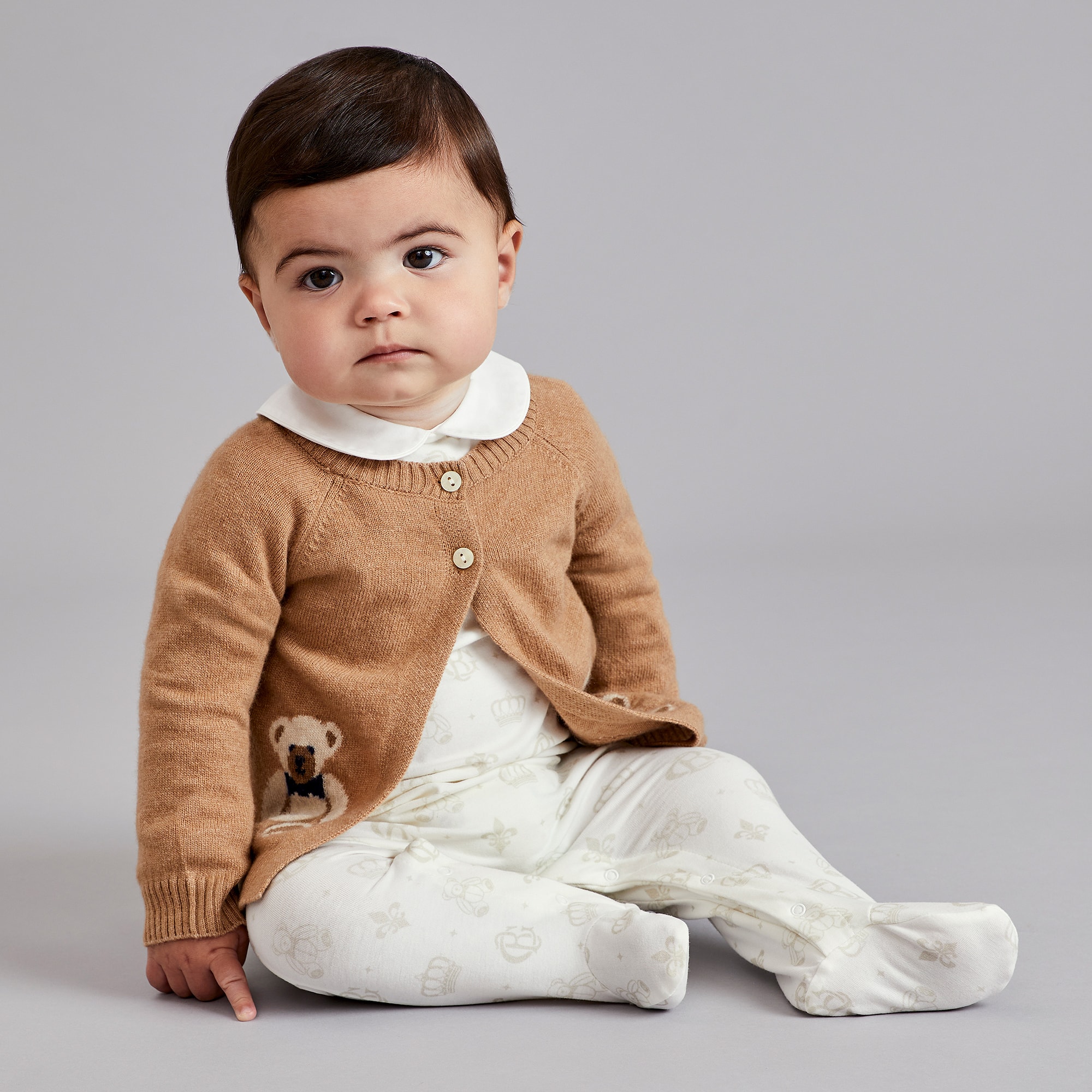 Beige Wool & Cashmere Teddy Bear Cardigan - View 2