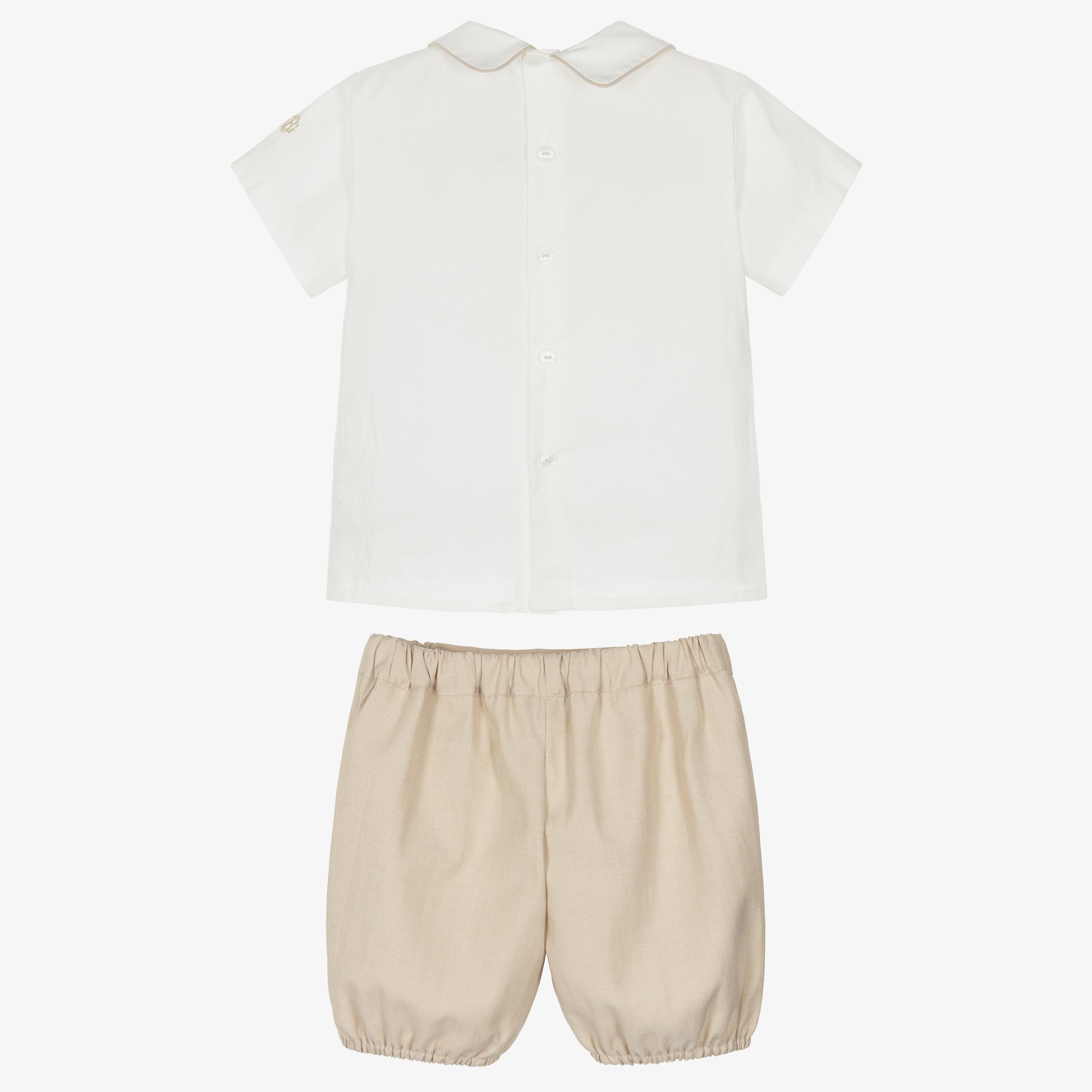 Boys Beige Hand-Smocked Cotton Buster Suit - View 4
