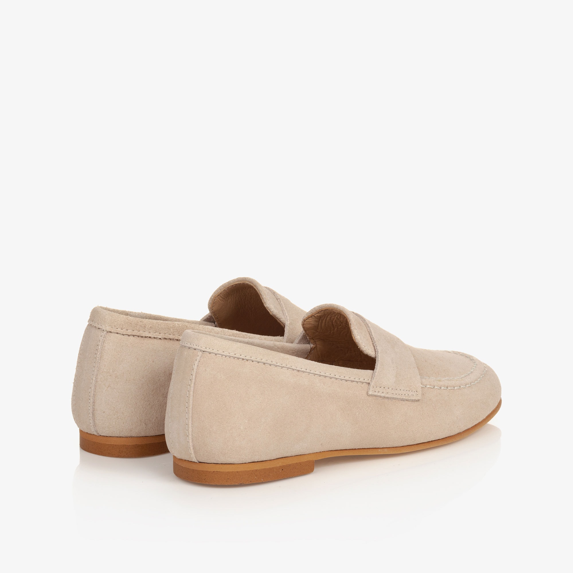 Boys Beige Leather Monogram Loafers - View 3