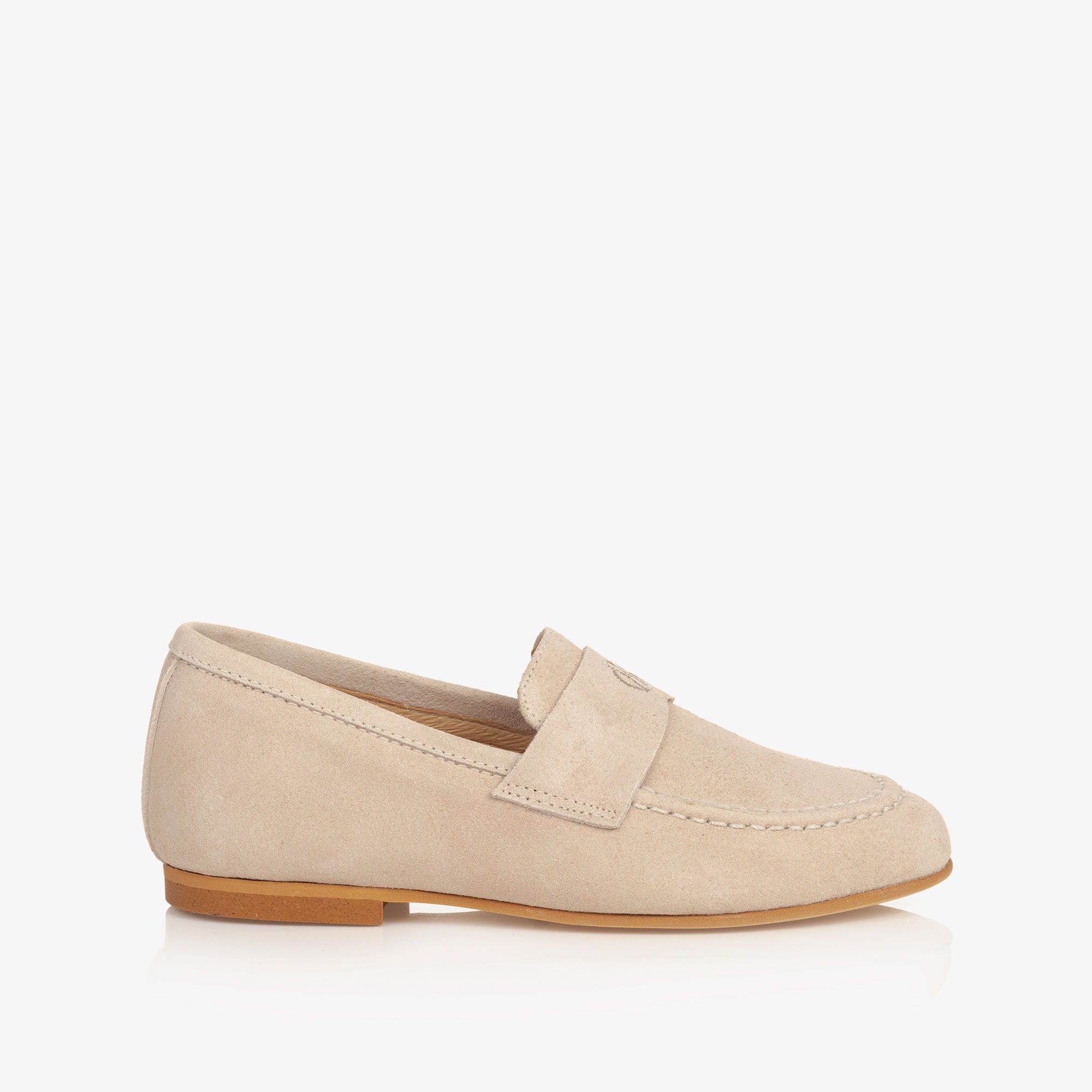 Boys Beige Leather Monogram Loafers - View 5