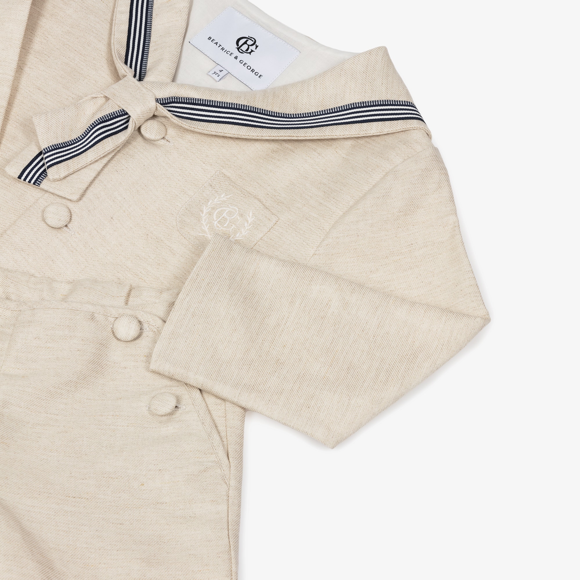 Boys Beige Linen Sailor Suit - View 7