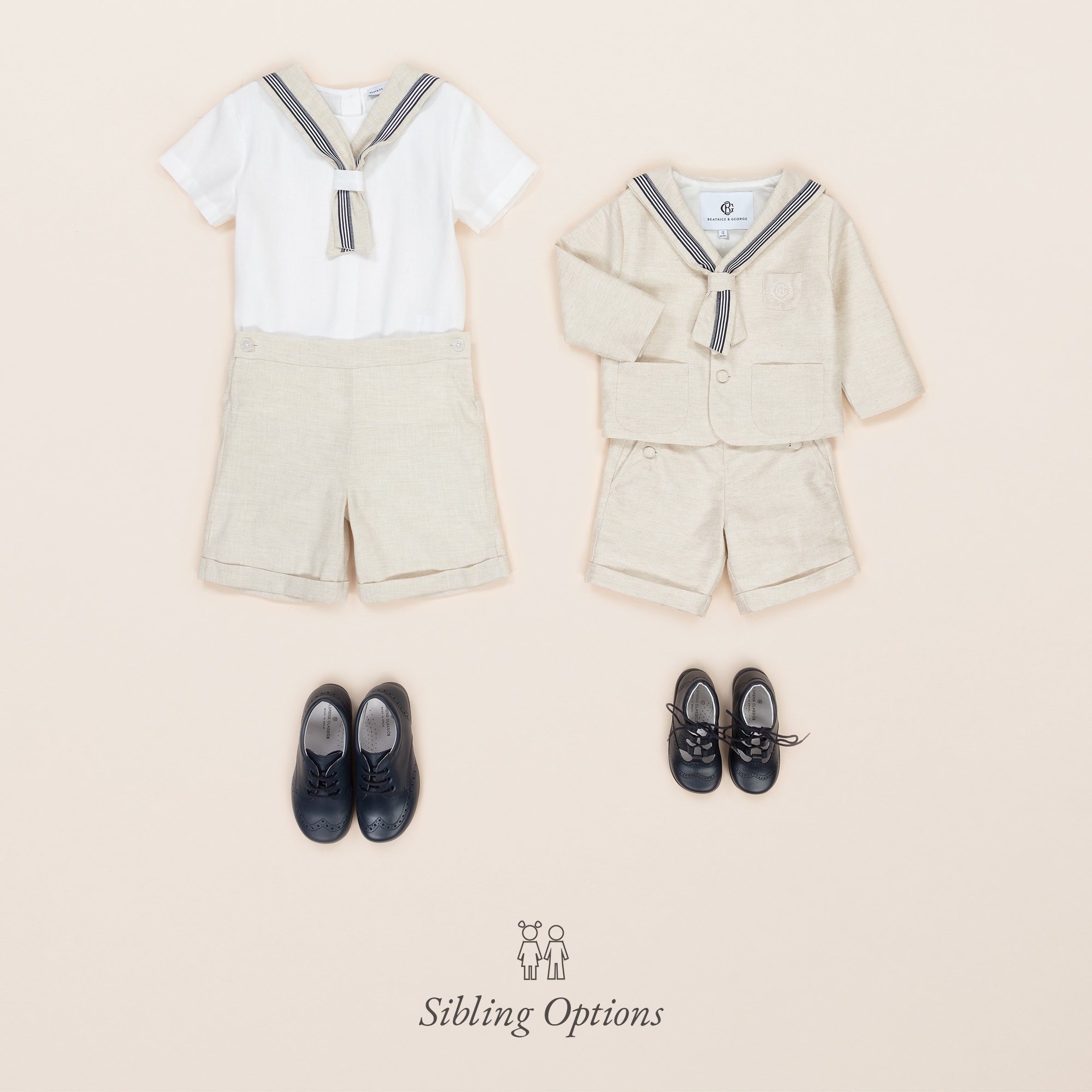 Boys Beige Linen Sailor Suit - View 8