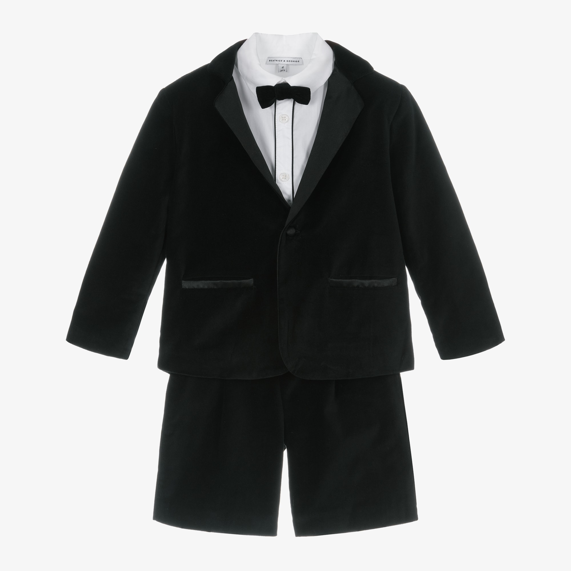 Boys Black Velvet Short Tuxedo - View 6