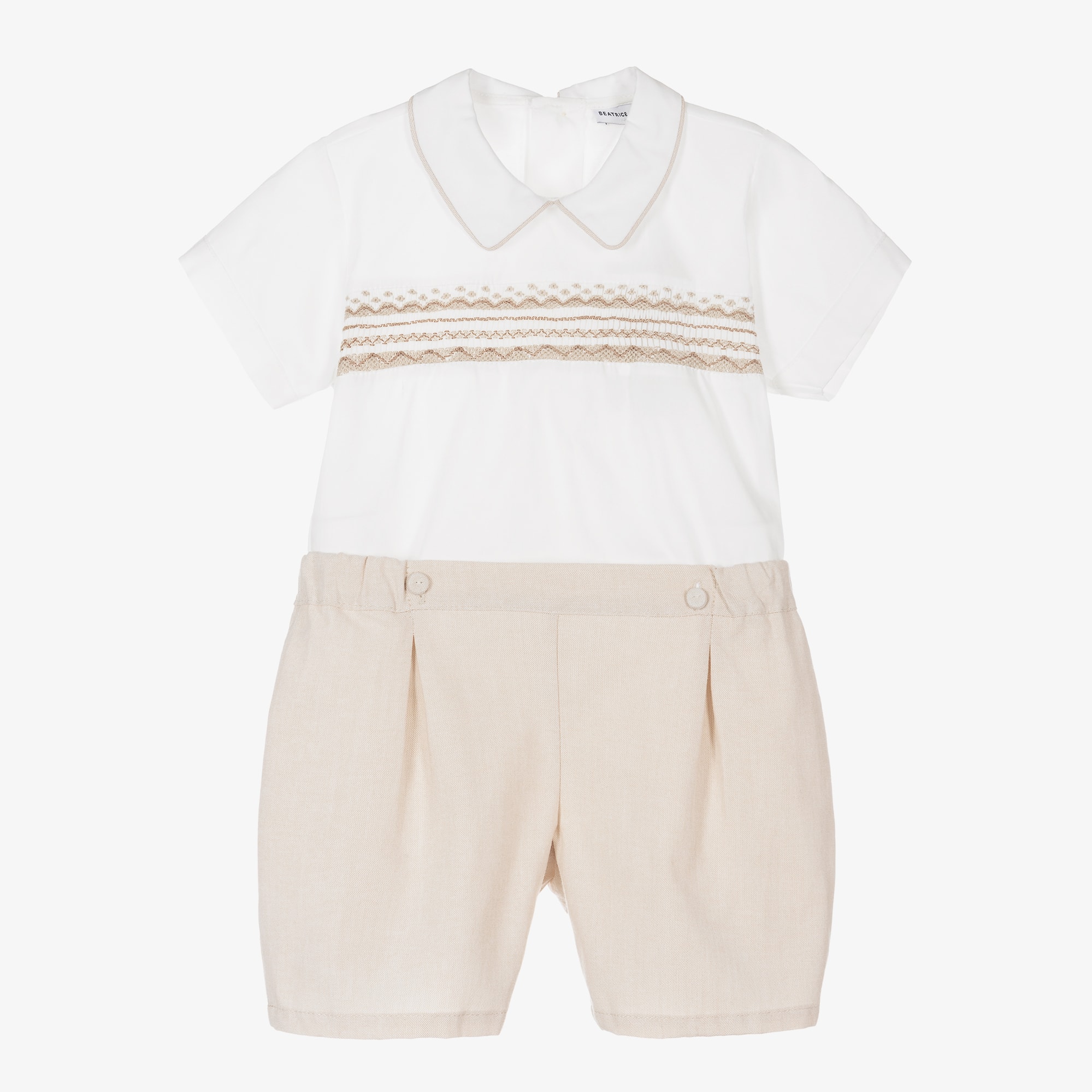 Boys Blue Hand-Smocked Cotton Buster Suit - View 1