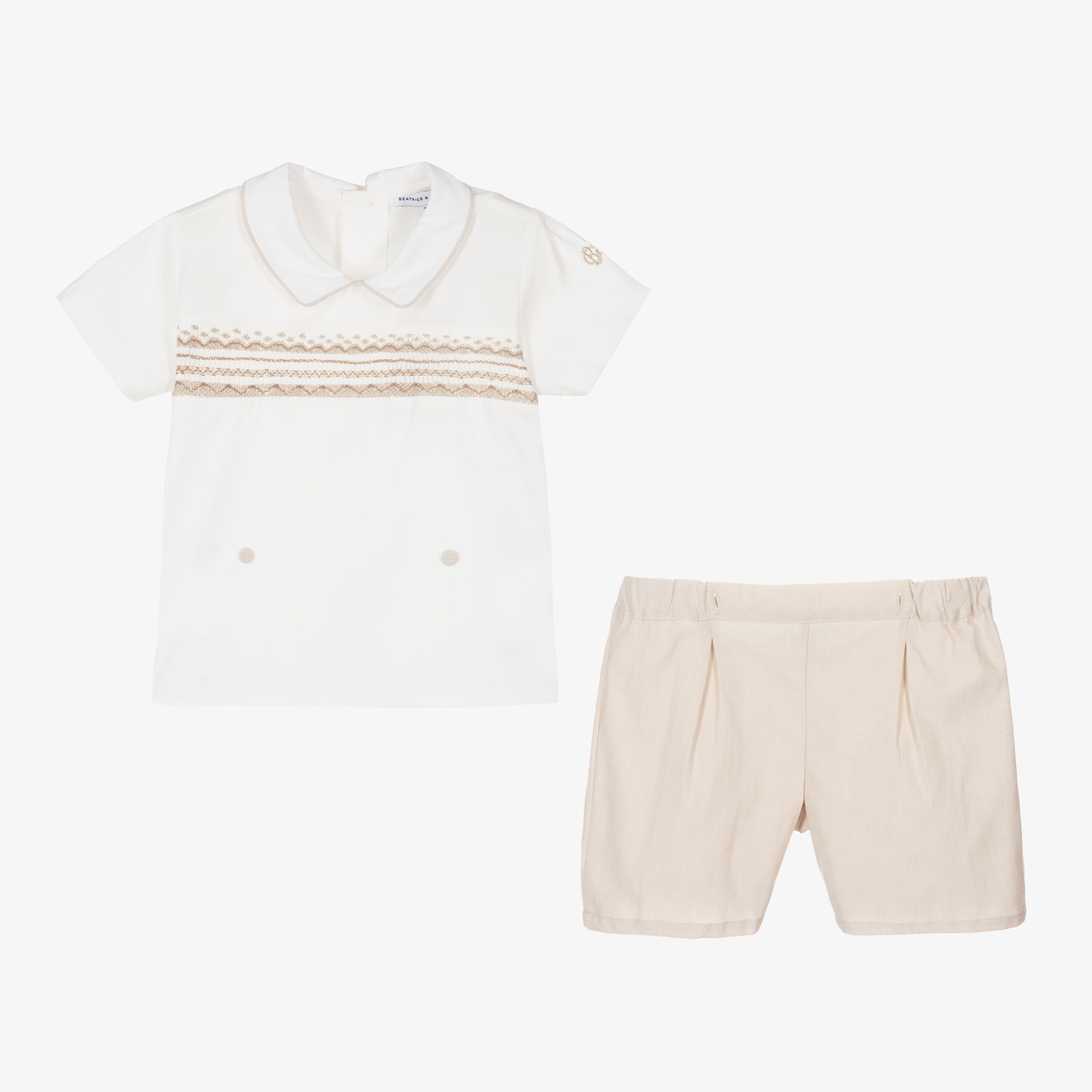 Boys Blue Hand-Smocked Cotton Buster Suit - View 3