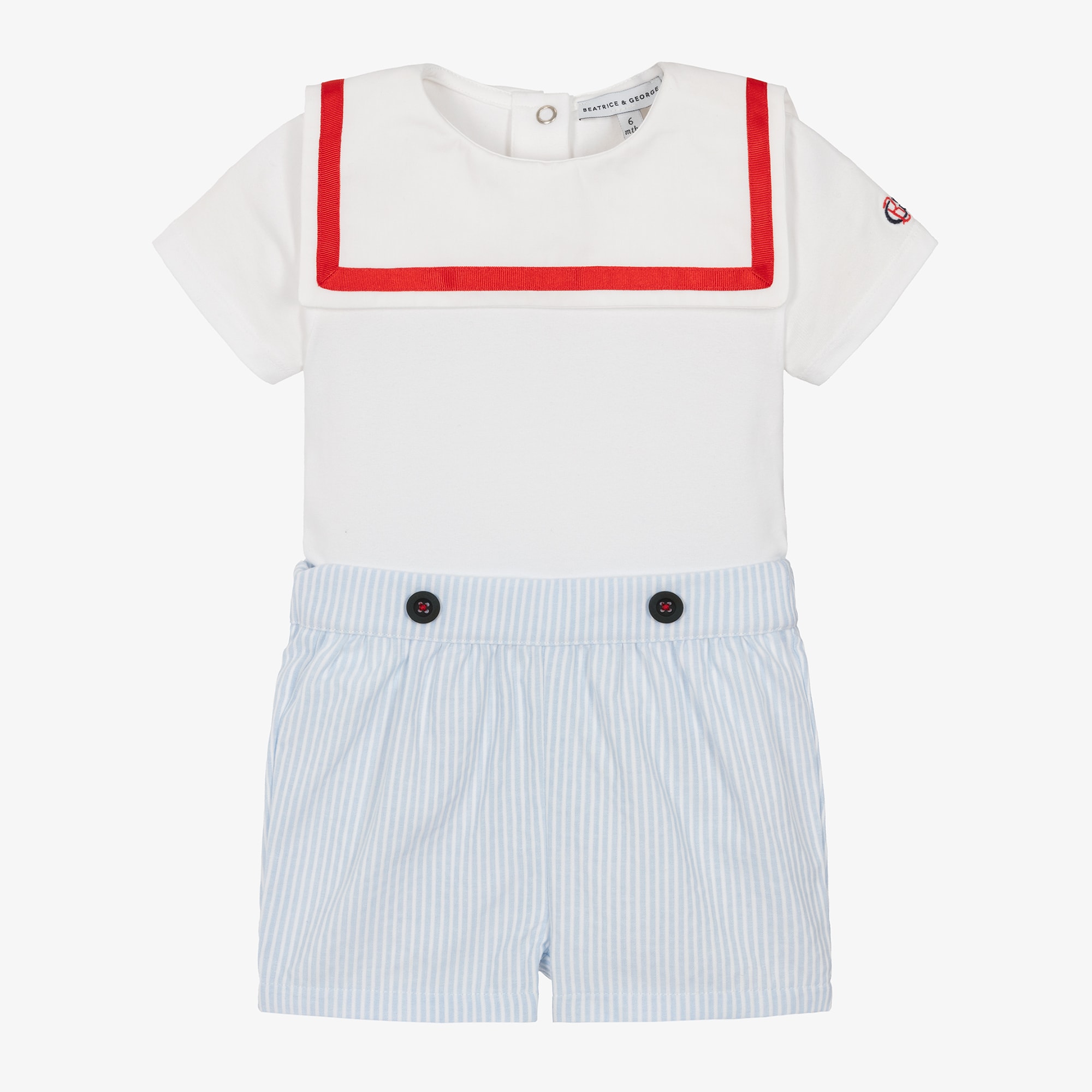 Boys Blue Stripe Cotton Sailor Shorts Set - View 1