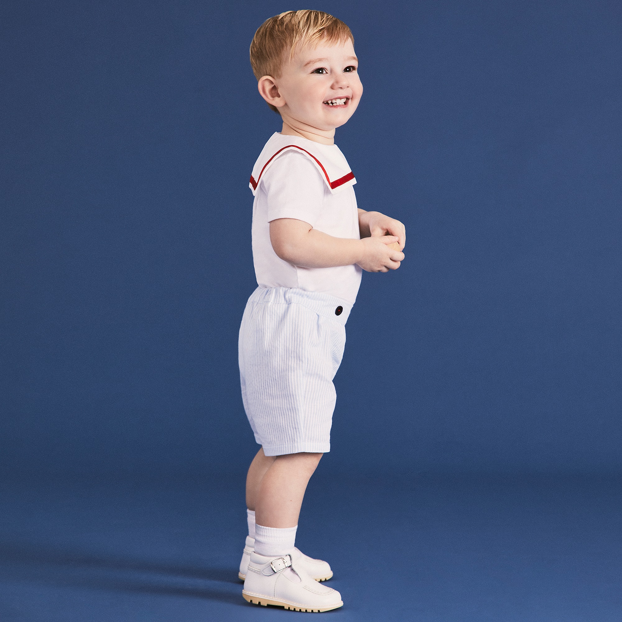 Boys Blue Stripe Cotton Sailor Shorts Set - View 2