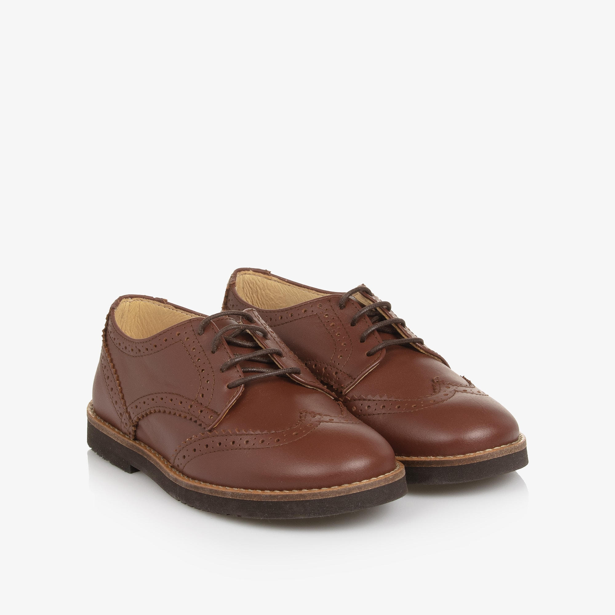 Boys Brown Leather Lace-Up Brogues - View 1