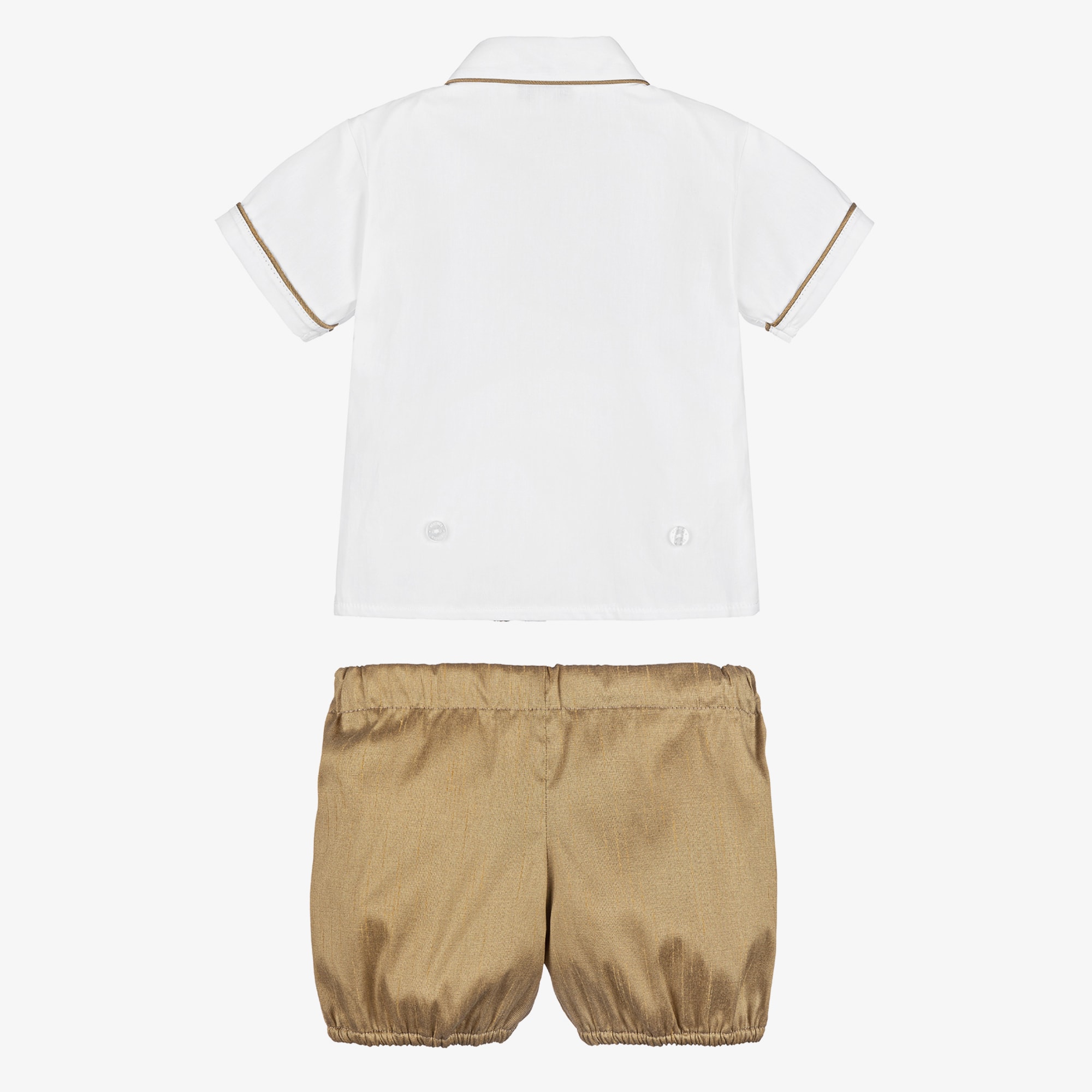 Boys Gold Hand-Smocked Dupion Buster Suit - View 4