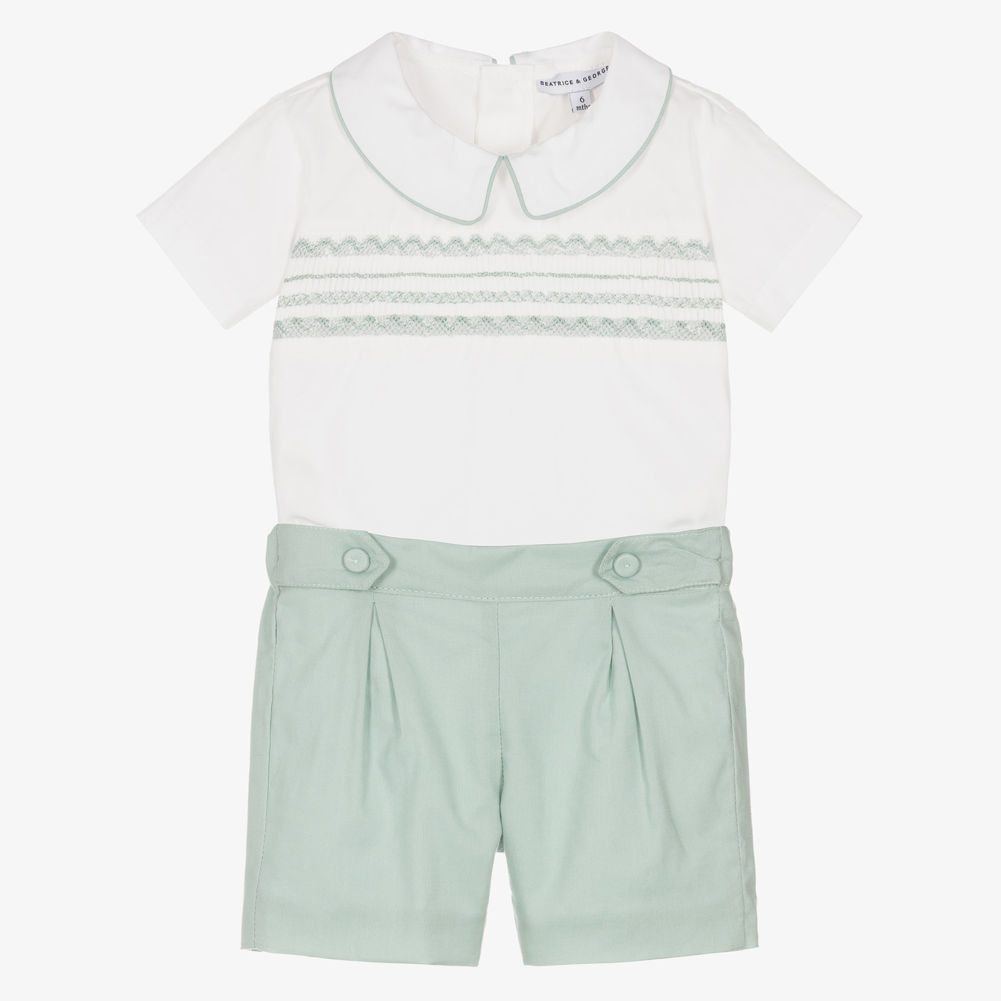 Boys Green Hand-Smocked Cotton Buster Suit - View 1