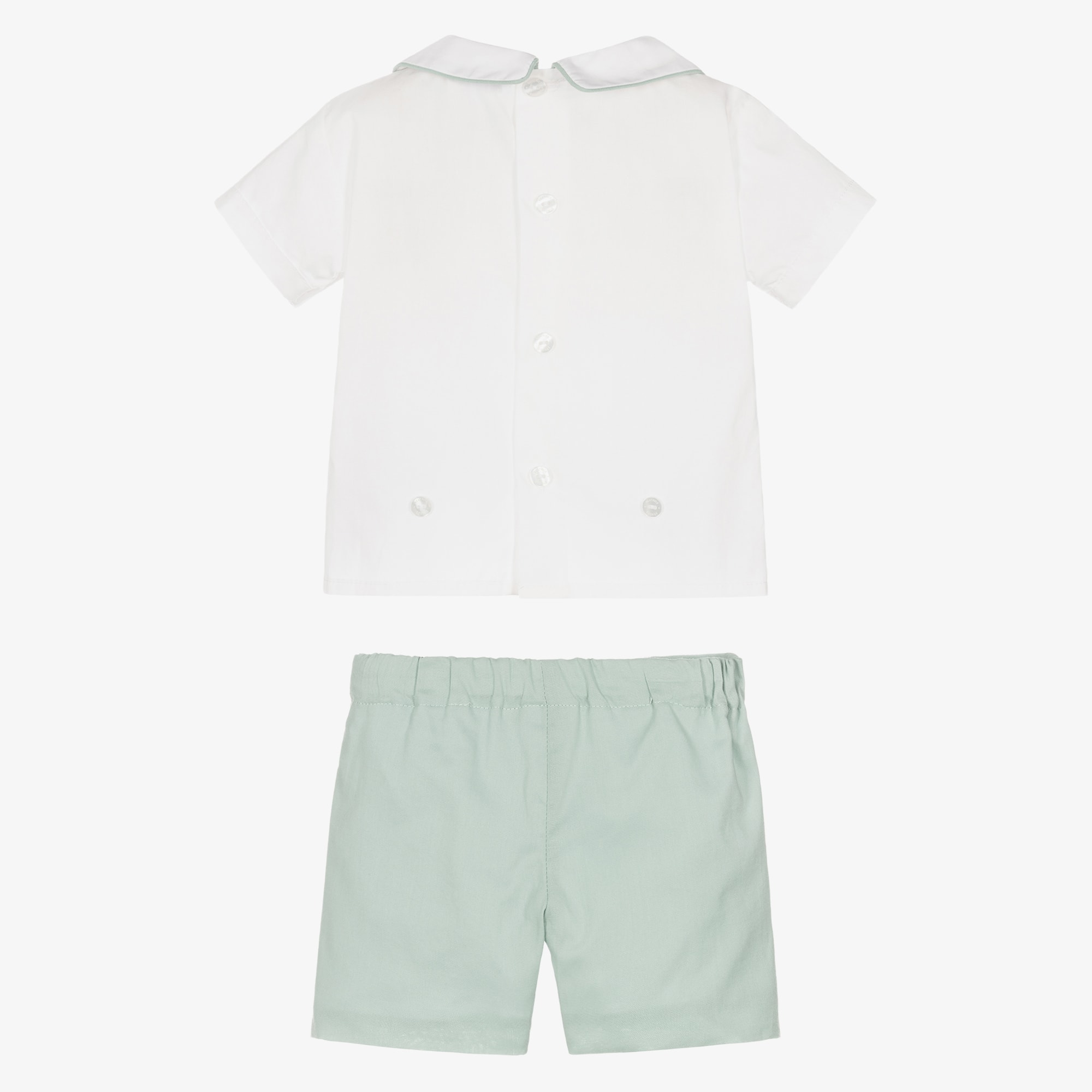 Boys Green Hand-Smocked Cotton Buster Suit - View 4