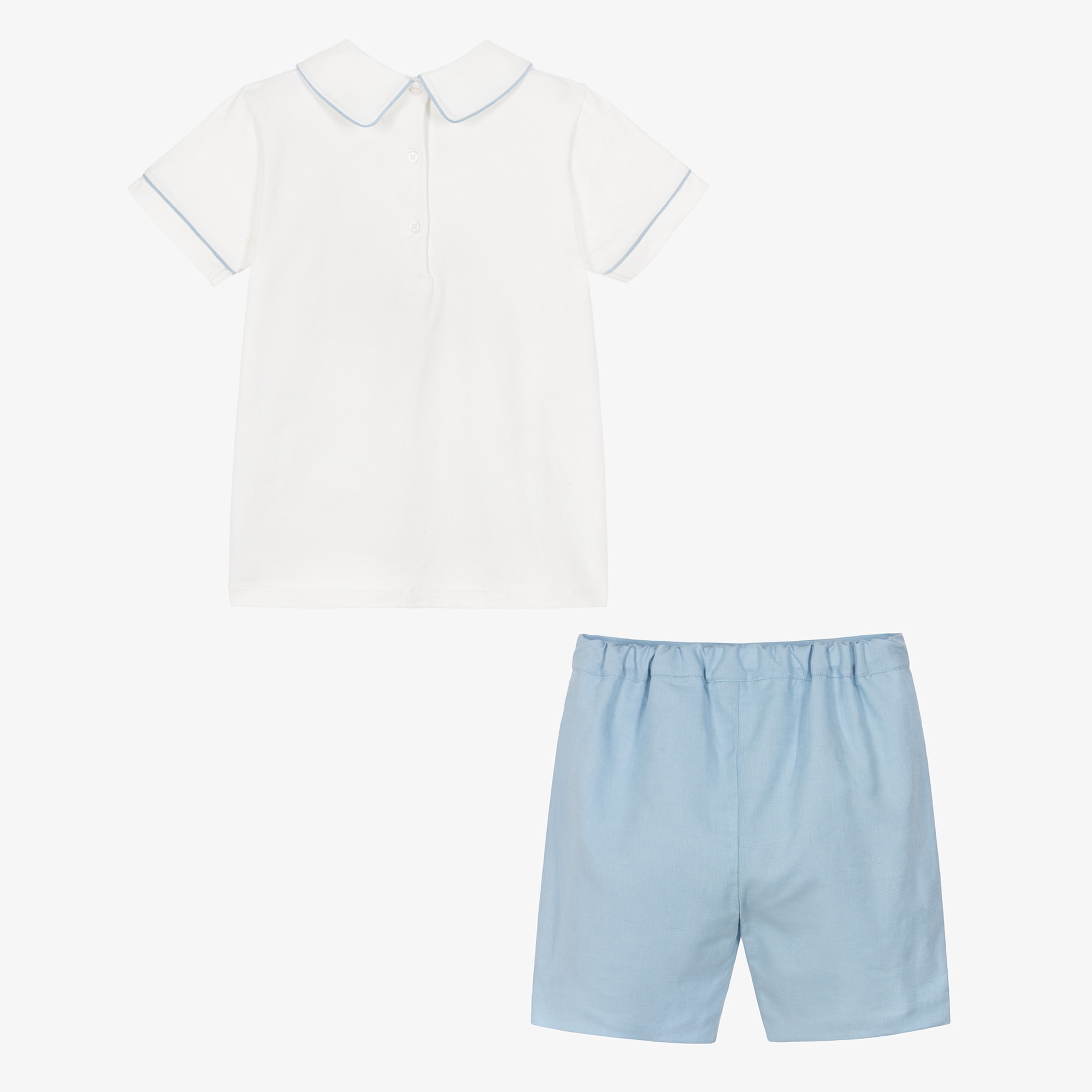 Boys Ivory & Blue Sailor Bear Print Short Set - View 4