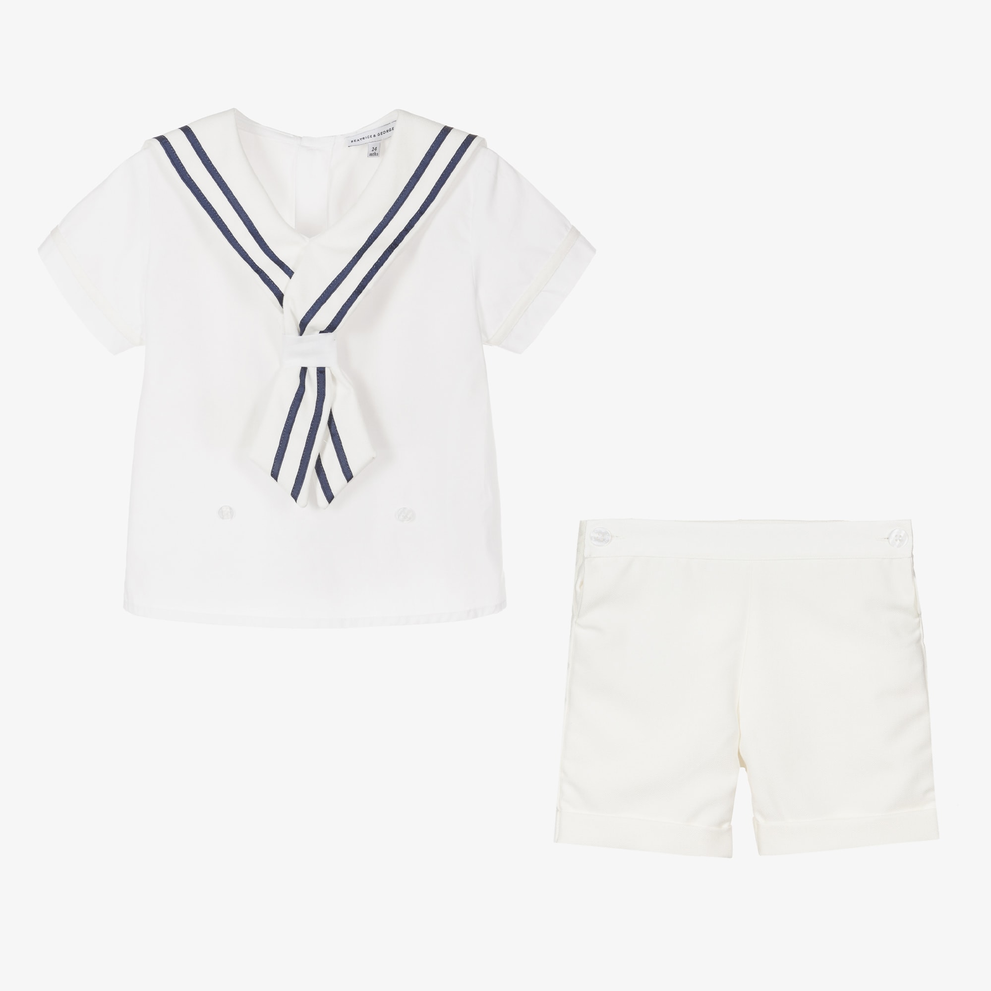 Boys Ivory Cotton Sailor Buster Suit - View 3