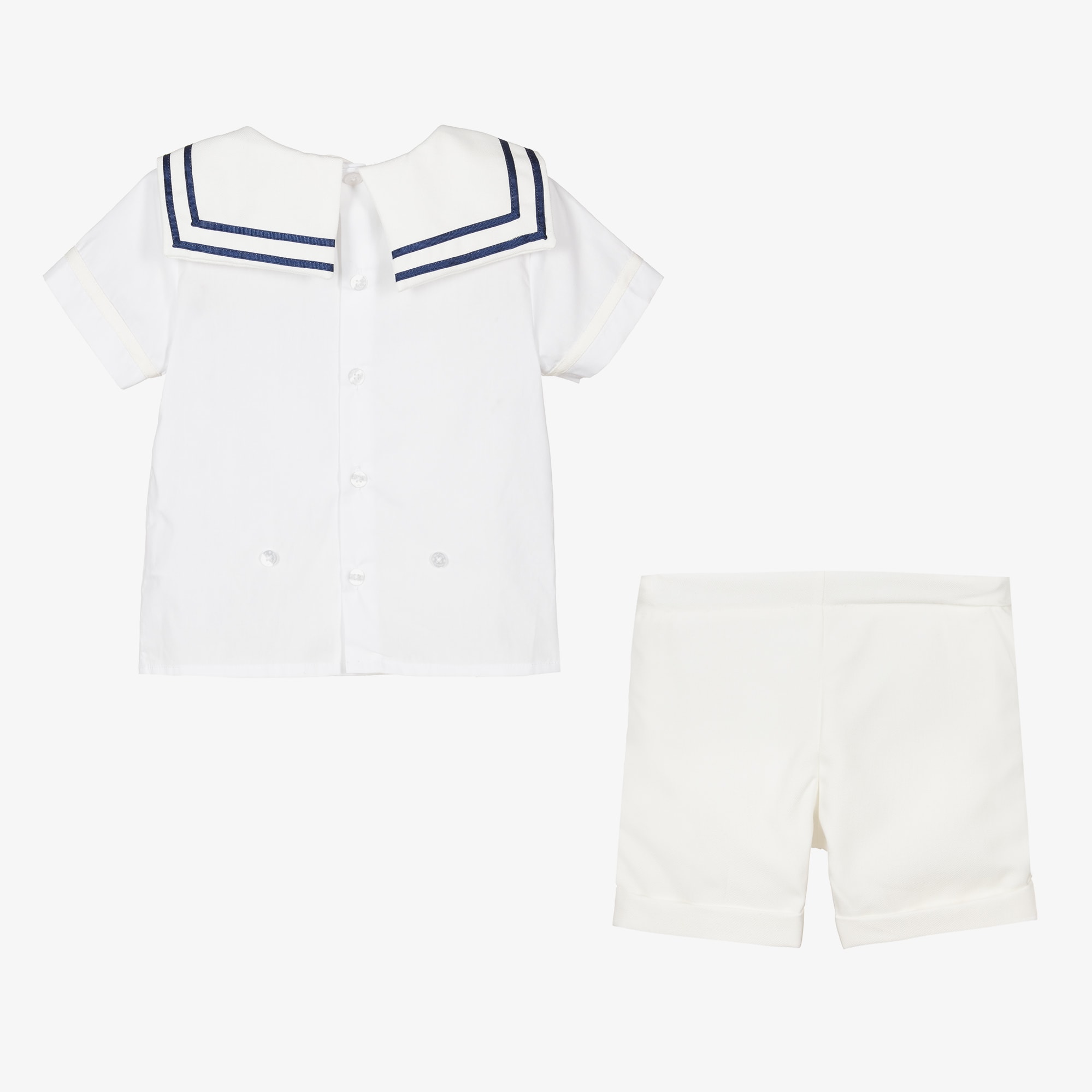 Boys Ivory Cotton Sailor Buster Suit - View 4