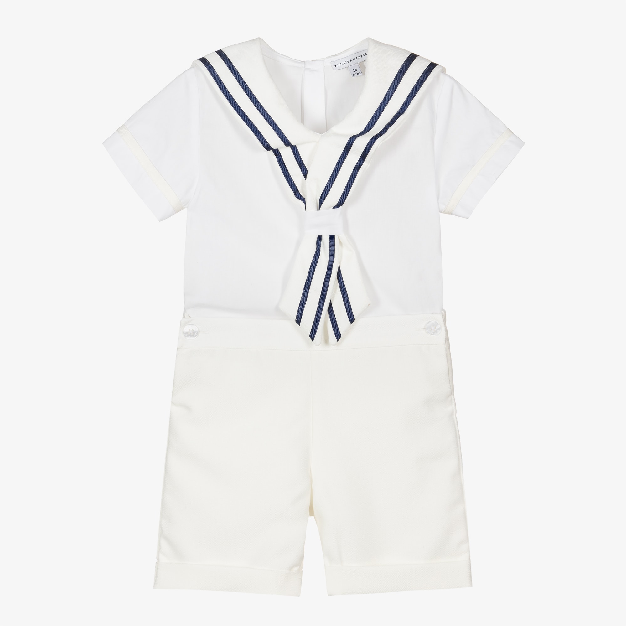 Boys Ivory Cotton Sailor Buster Suit - View 5