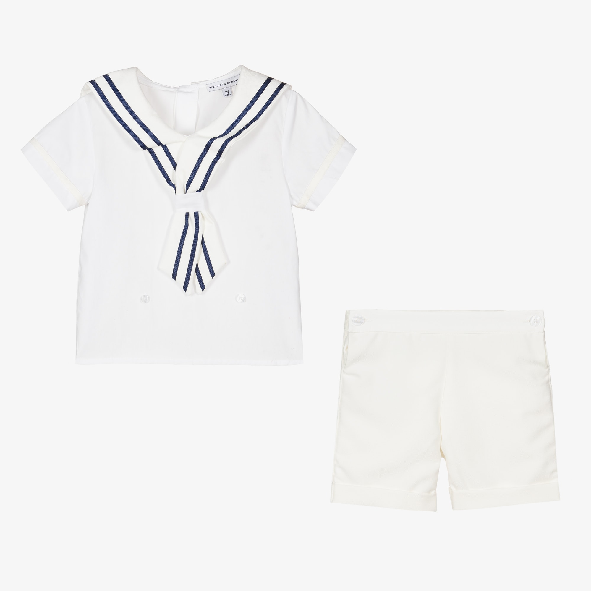 Boys Ivory Cotton Sailor Buster Suit - View 6