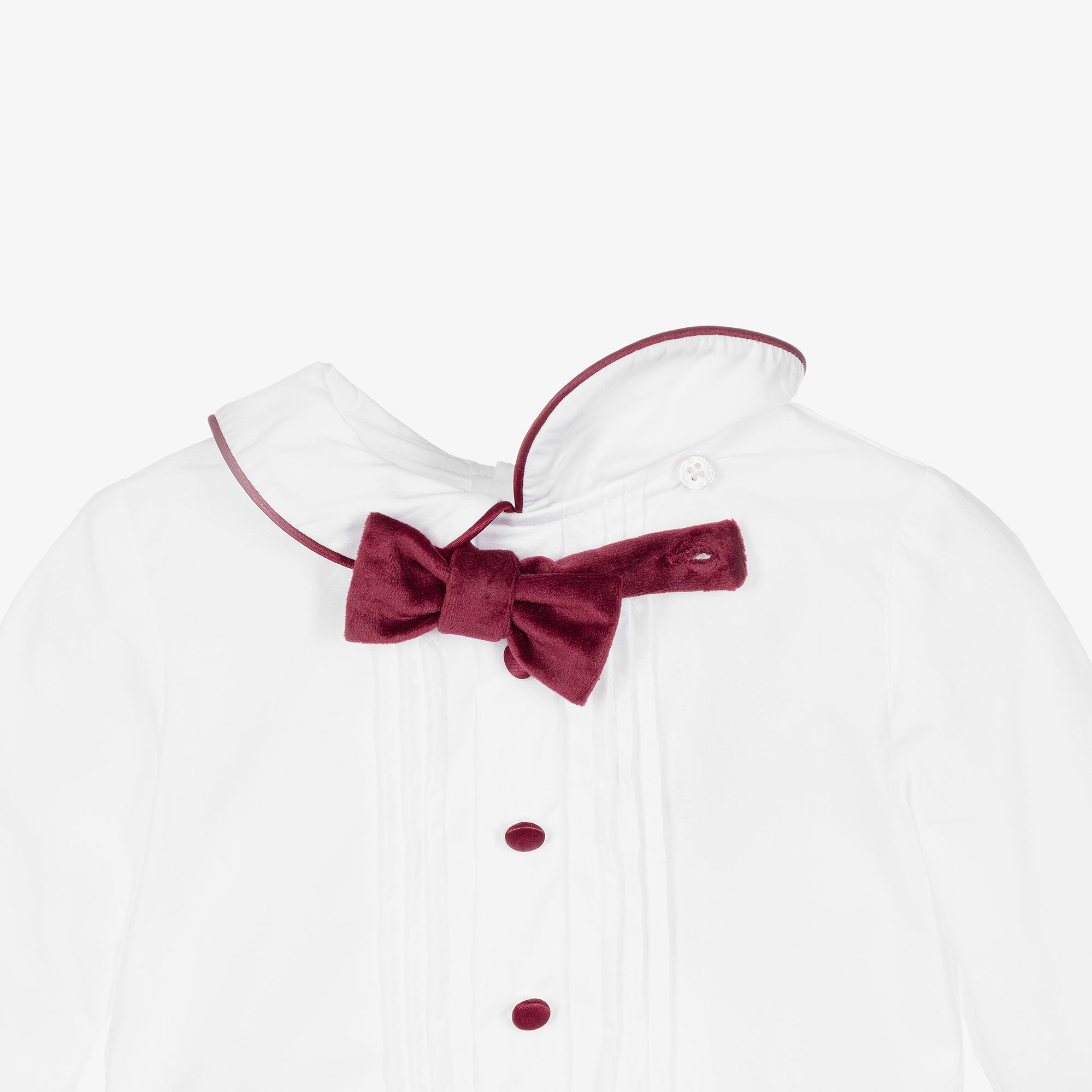Boys White & Burgundy Red Velvet Buster Suit - View 6