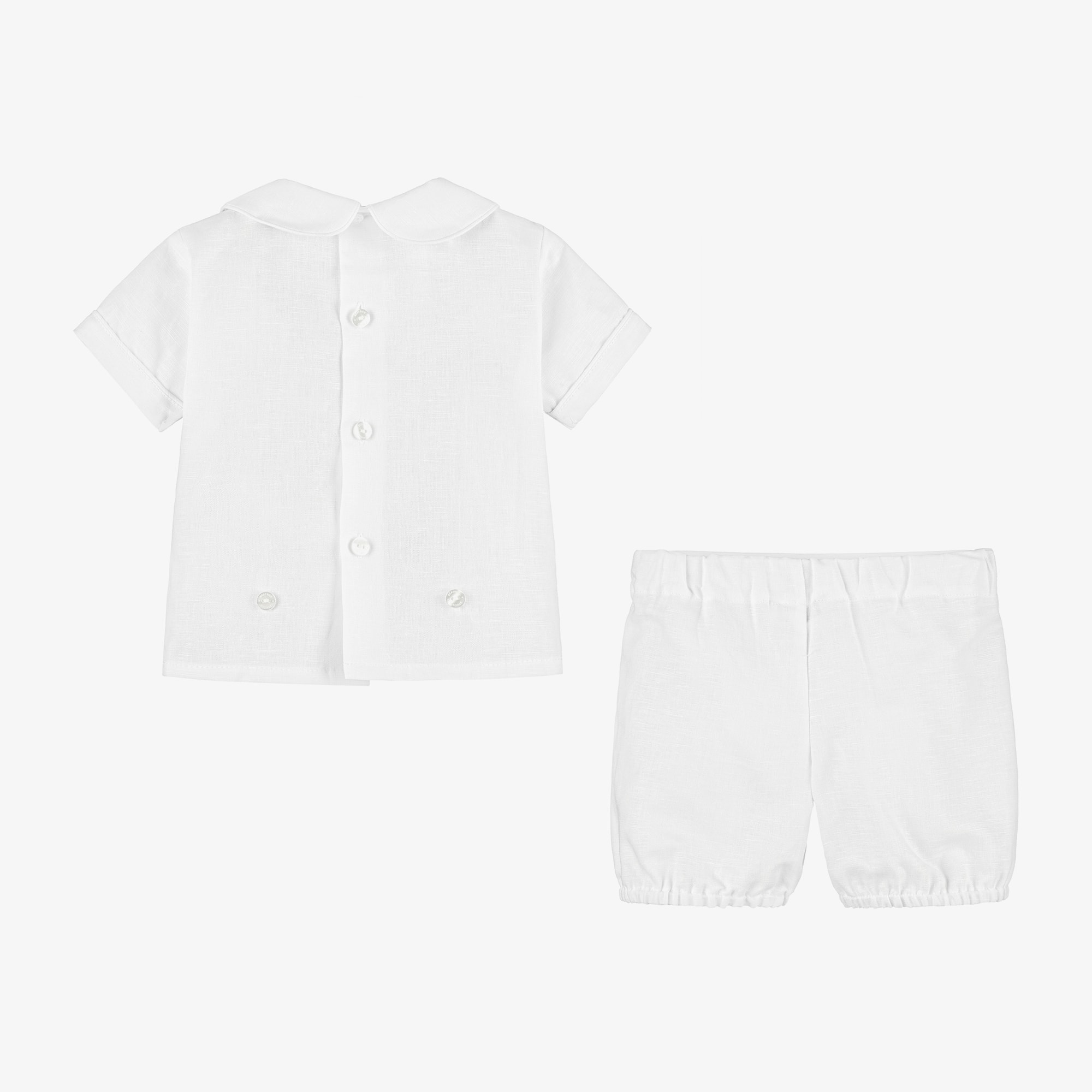 Boys White Linen & Cotton Buster Suit - View 4
