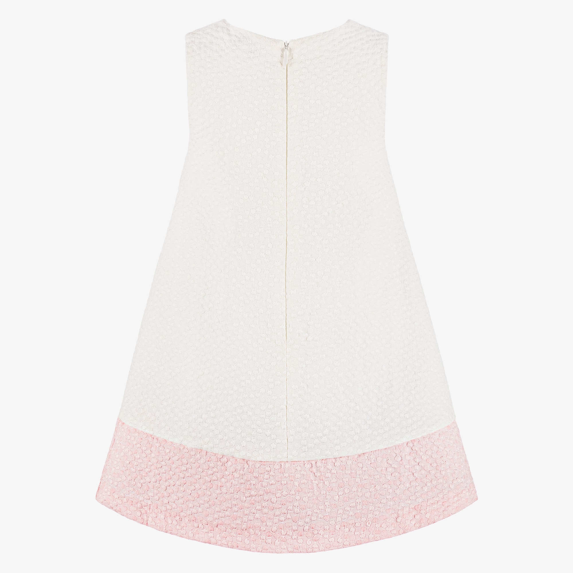 Girls Ivory & Pink Jacquard Dress with Bows - View 2