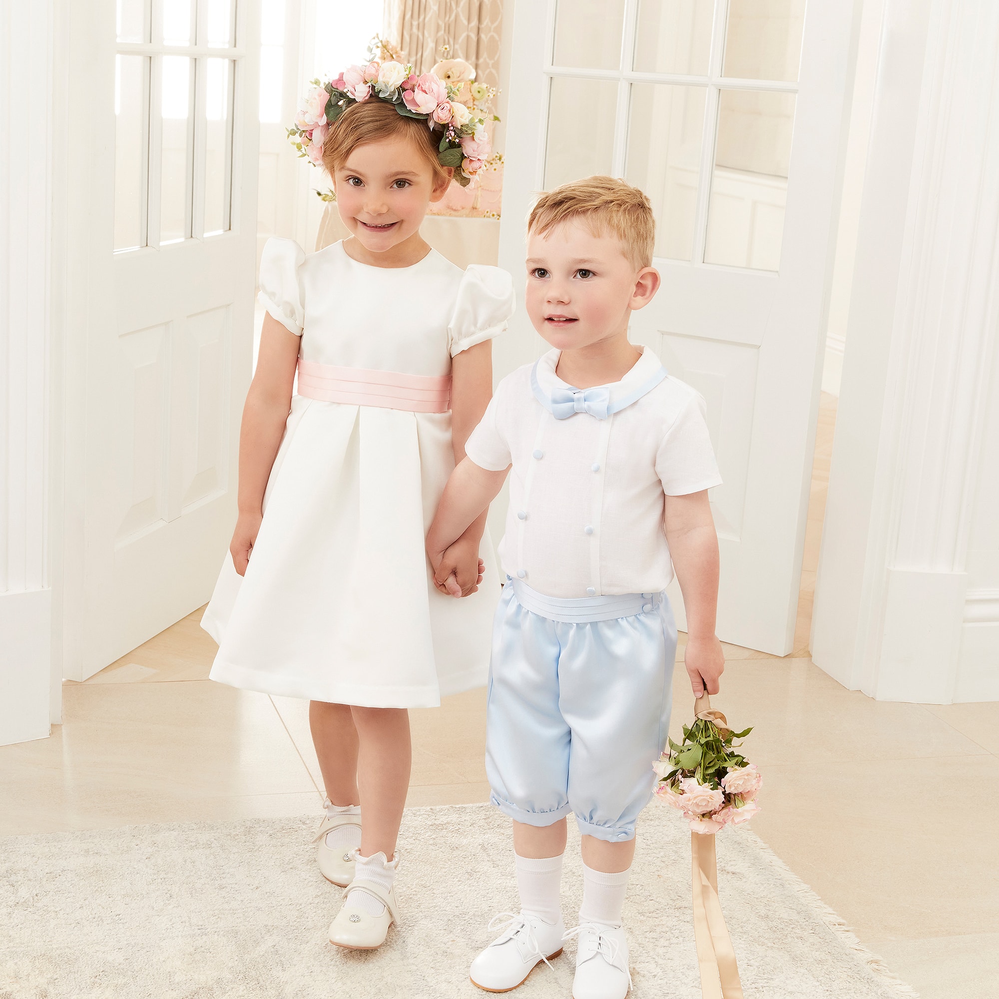 Girls Ivory Satin Dress - View 2